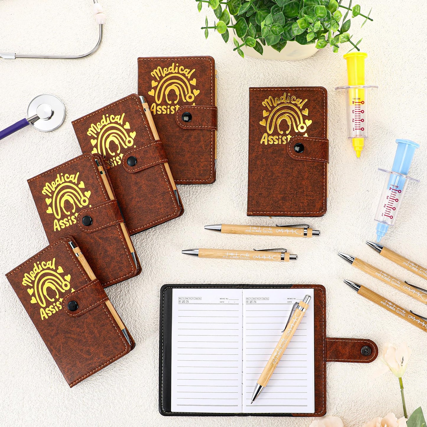 Yexiya 24 Set CNA Week Appreciation Gifts Set A6 Leather Journal with Ballpoint Pens Notebook Bulk for Doctor, Nursing, Certified Medical Assistant, Healthcare Clinical Intern Gifts