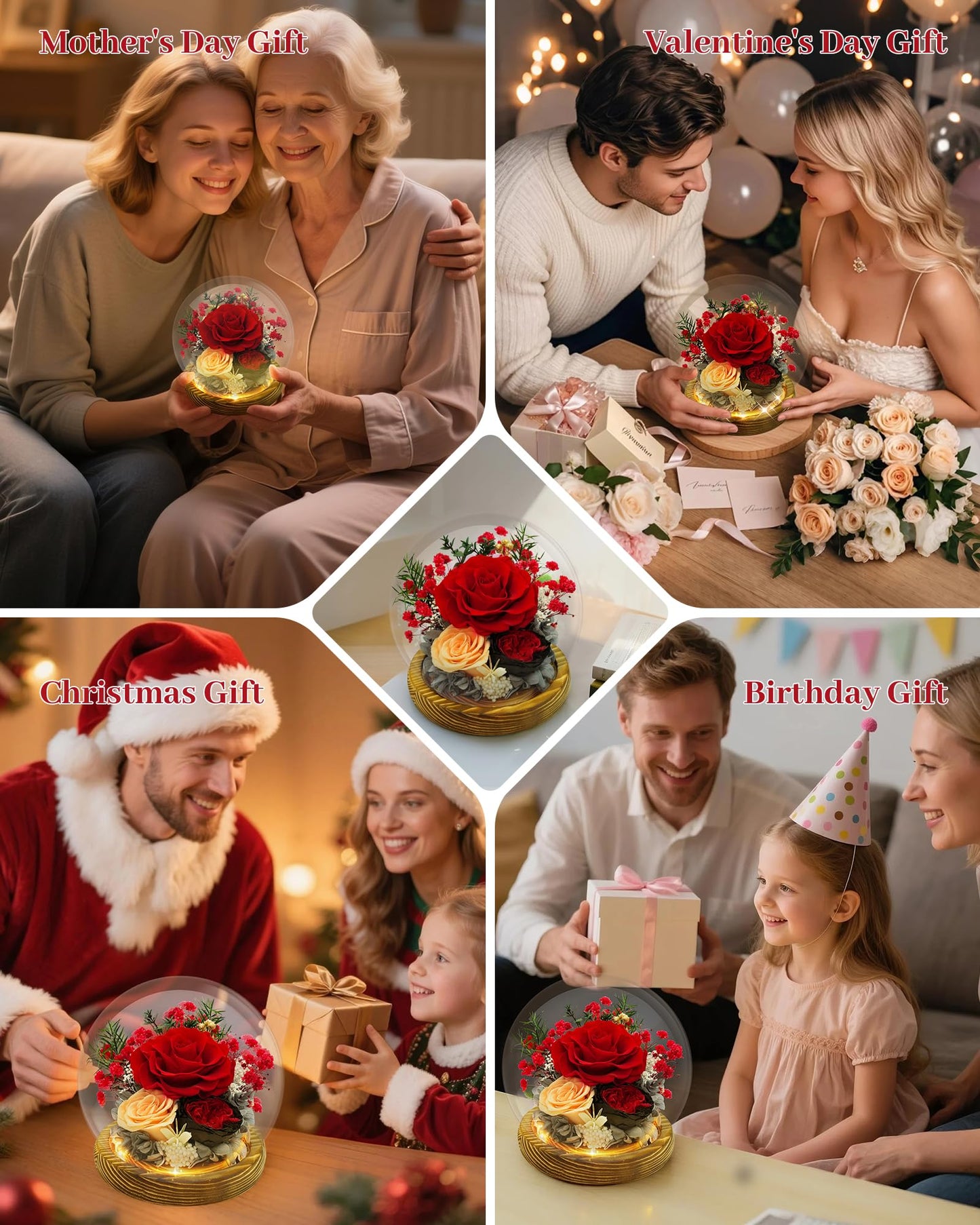 DAKEYUN Preserved Flowers Birthday Gifts for Women Preserved Rose in Glass Dome Forever Fresh Flowers for Delivery Prime Red Eternal Rose Gifts for Her Valentines Day Anniversary for Wife Girlfriend