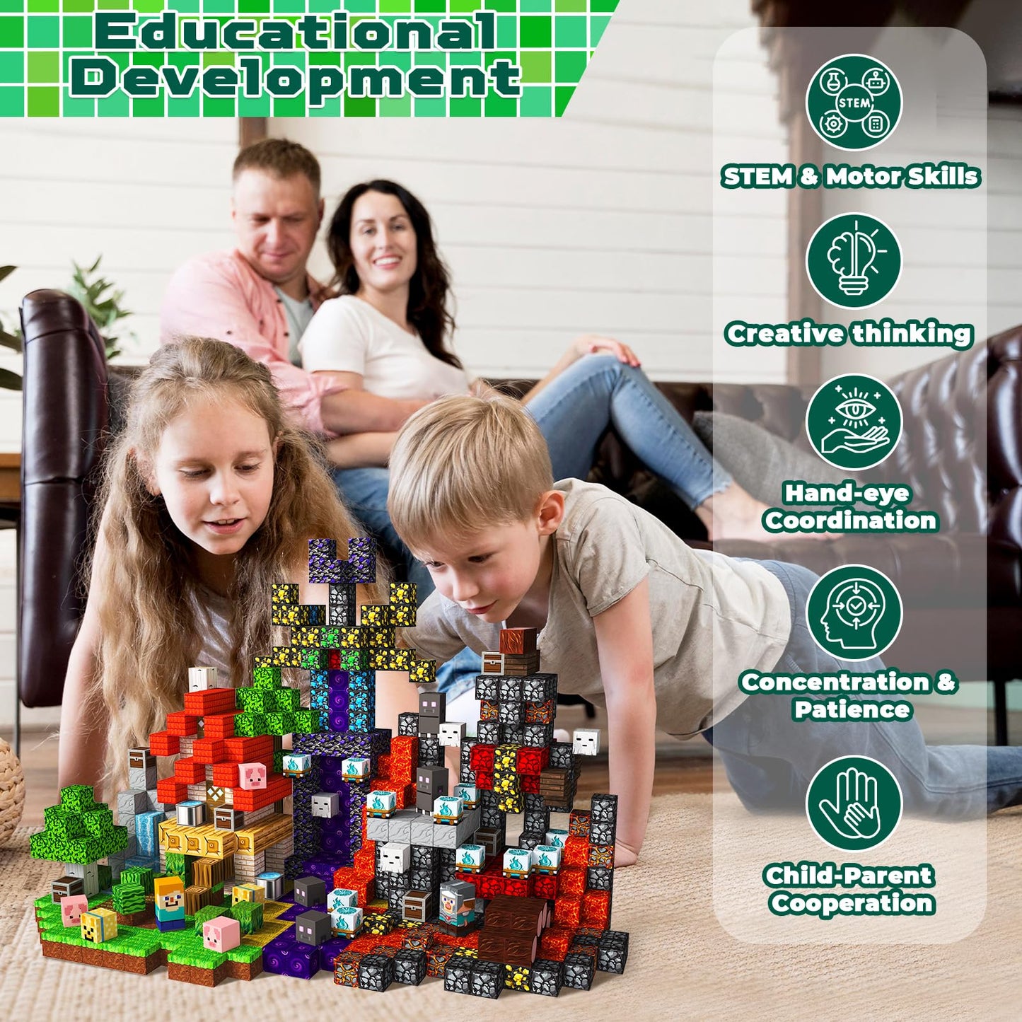 150 PCS Magnetic Blocks - Building Block for Kids Ages 4-8, Magnet Blocks Cubes Tiles Constructions Toys Girl Boy, STEM Educational Montessori Stacking Toy, Sensory Play Game Preschool Learning Gifts