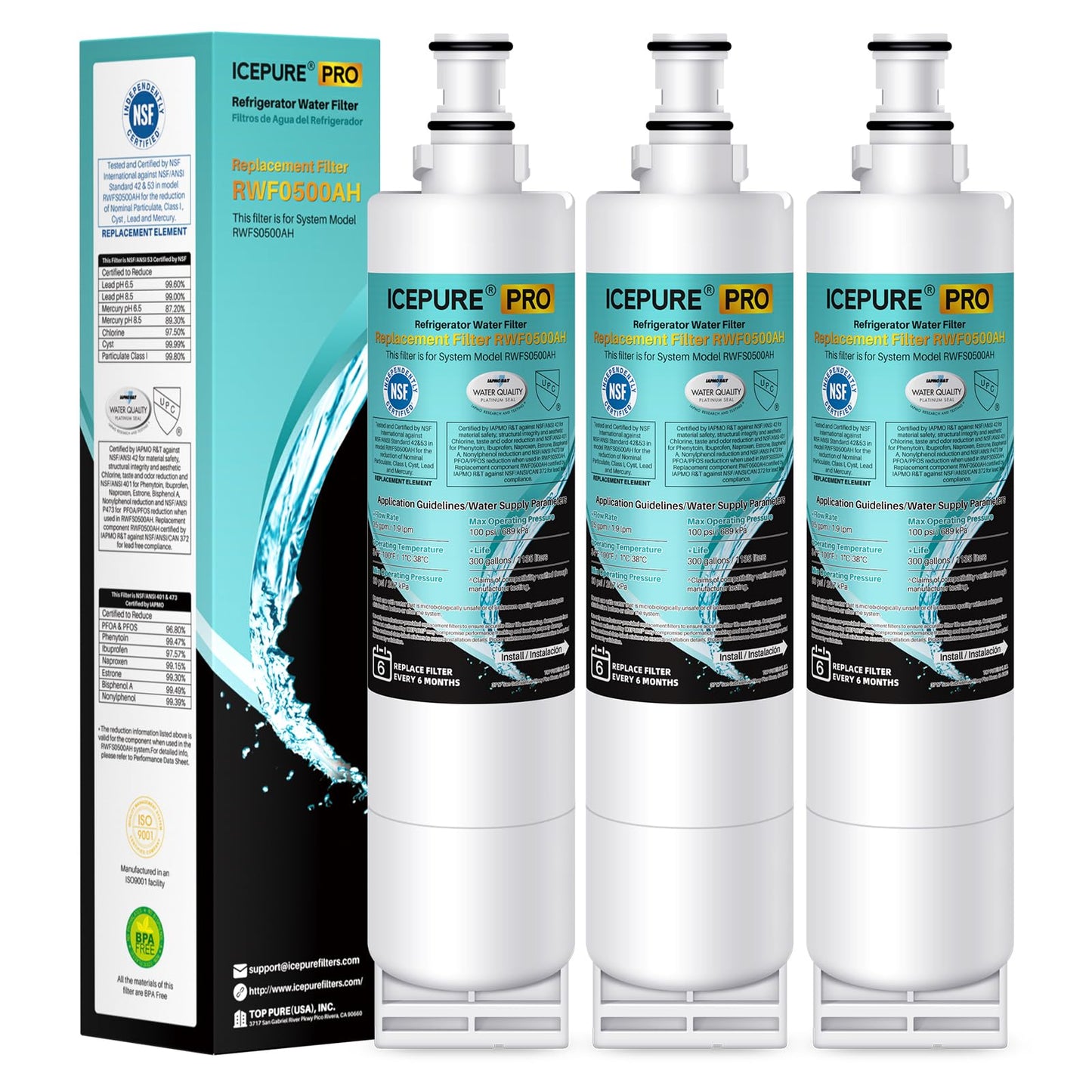 ICEPURE PRO 4396508 NSF401&473&53 Replacement for Whirlpool 4396510, EDR5RXD1, NLC240V, PNL240V, 4396508p, LC400V, WF-NLC240V, 46-9010, Everydrop Filter 5， Remove PFAS PFOA PFOS, Heavy Metals, 3 PACK