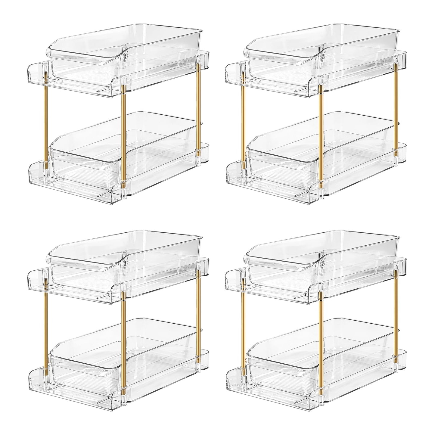 LAREKUN4pack 2-Tier Organizer & Storage Unit Stackable Bathroom Cabinet Organizer Pull-Out Kitchen Pantry Organizer & Storage System Suitable for Countertops, Pantries, Kitchens, Bathrooms