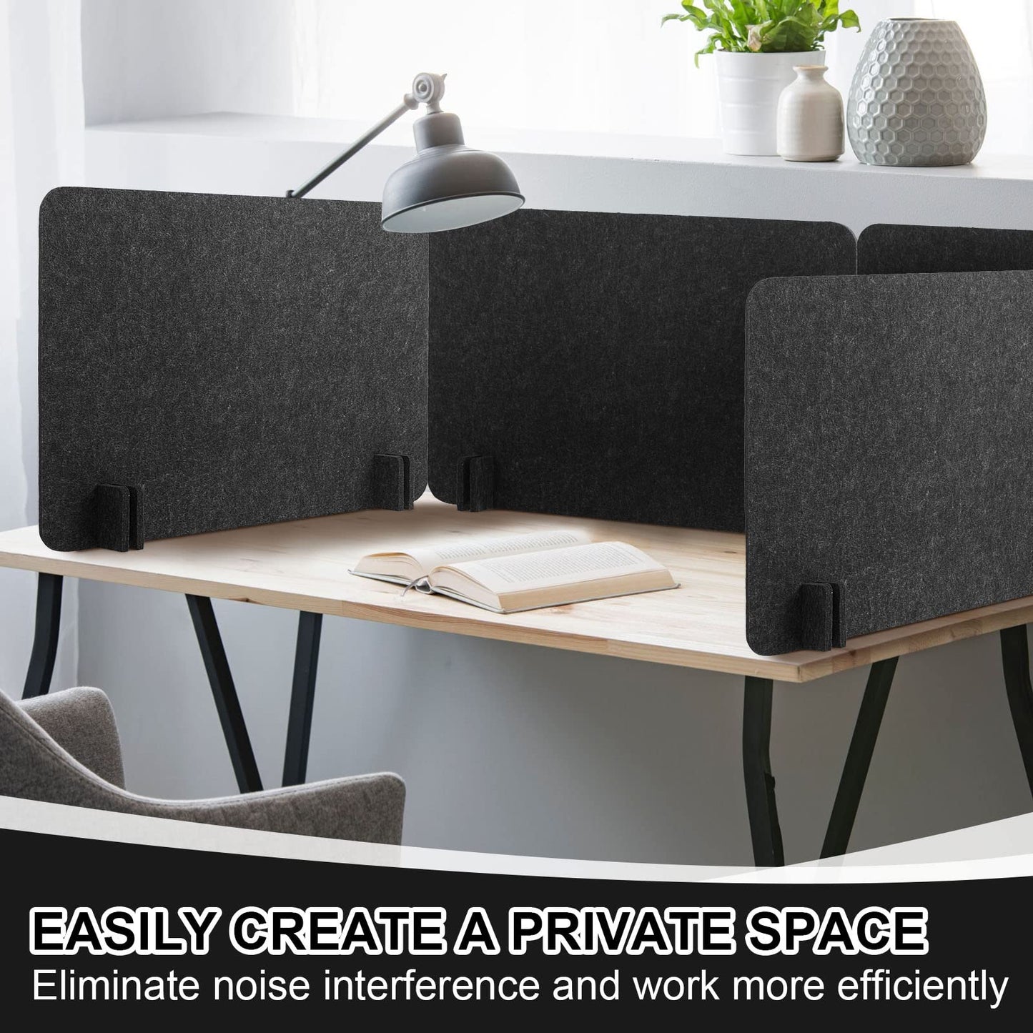 Fabbay 4 Pcs Acoustic Freestanding Desk Divider Desk Partition 16 x 24 Inch Table Freestanding Privacy Panel Visual Distraction and Noise Reducing for Office Classroom (Black Gray)