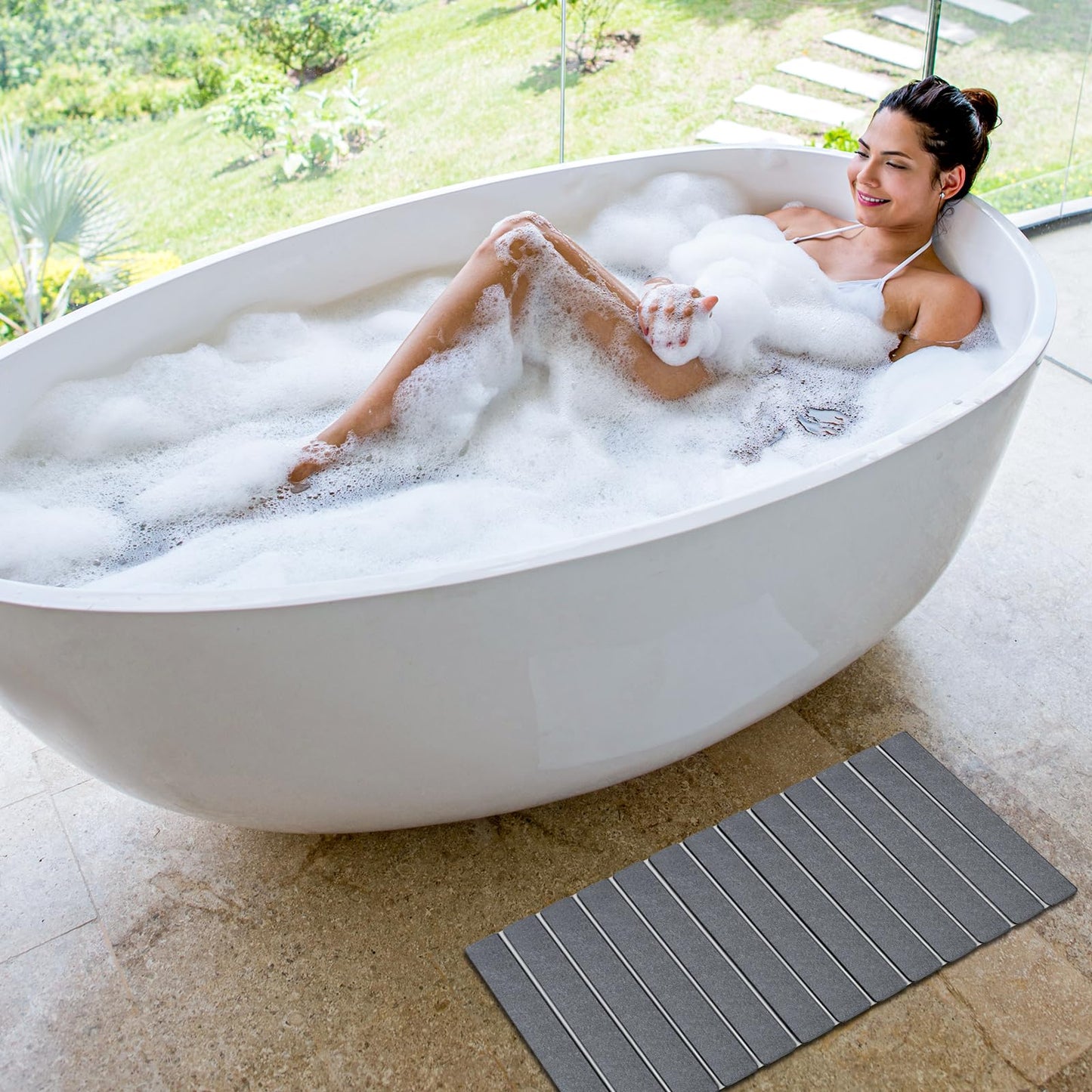 Setguopal 2 Pack Foldable Stone Bath Mats, Gray Super Absorbent Diatomaceous Earth Bath Rug, Non-Slip Shower Mat, Quick-Drying Bath Rug and Drying Mat for Tub and Shower