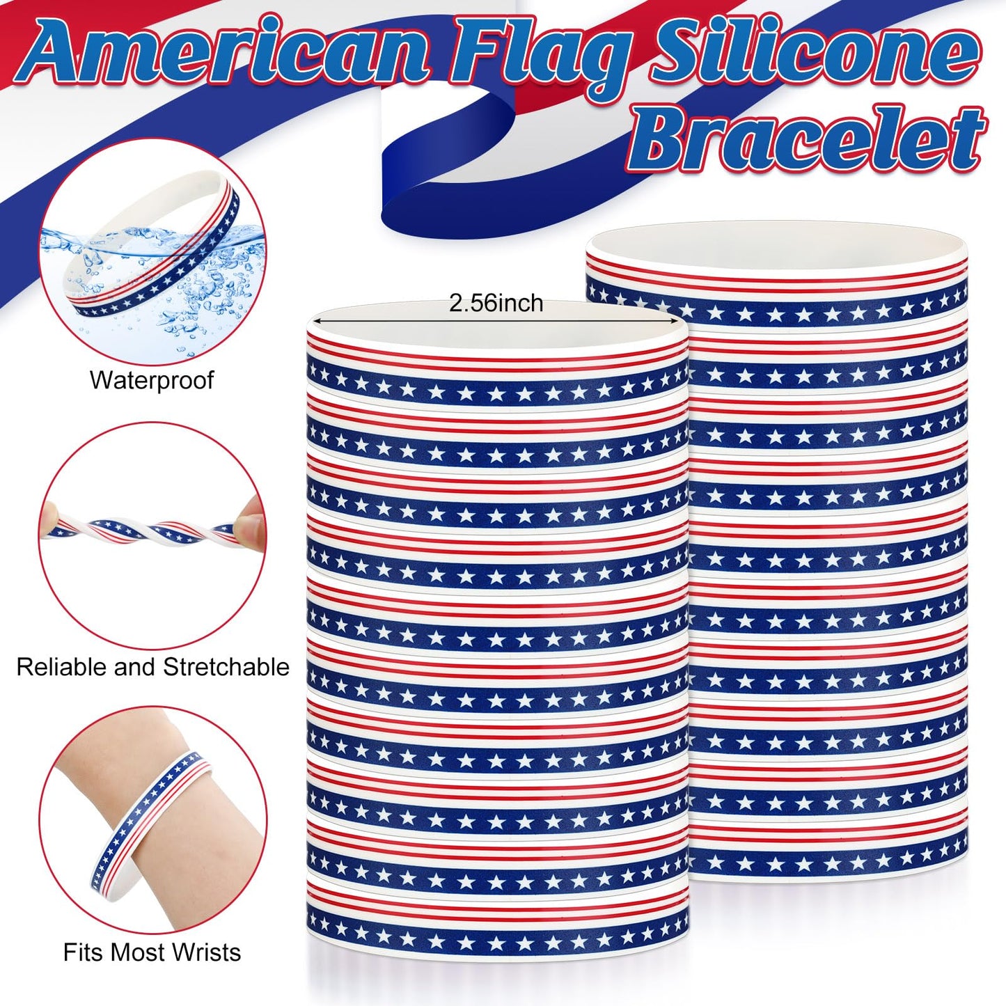 Sayglossy 60 Sets/180 Pcs 4th of July Party Favors 250th Anniversary Flag Ballpoint Pens Silicone Wristband Bookmarks Patriotic Souvenir for 1776-2026 Commemorative Memorial Veteran Independence