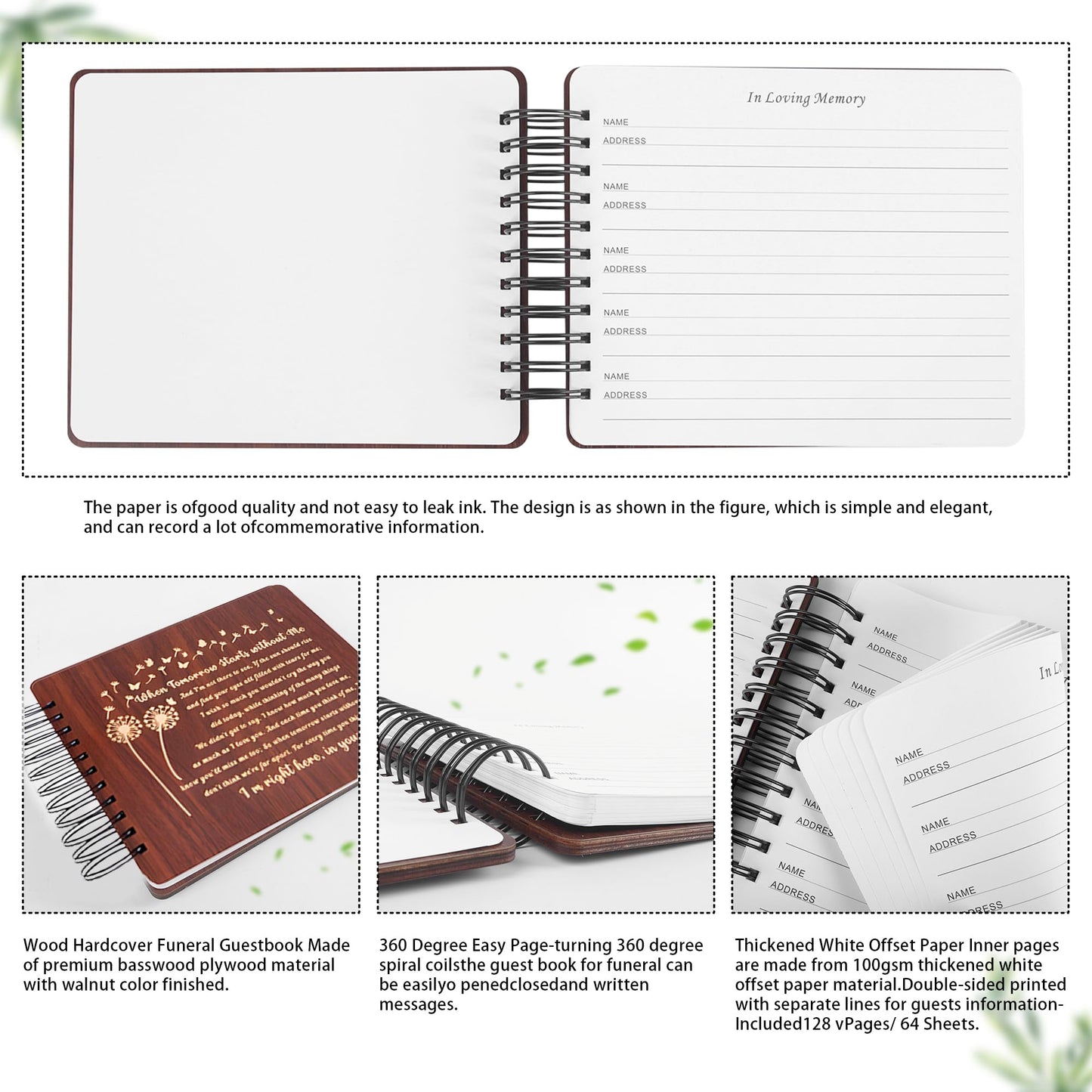 PREKIAR Funeral Guest Book for Celebration of Life, Wooden Guest Sign in Books for Memorial Service, Guestbook Set with 50pcs Share a Memory Cards Box Table Sign and Pen (Brown- Guest Book Set #3)