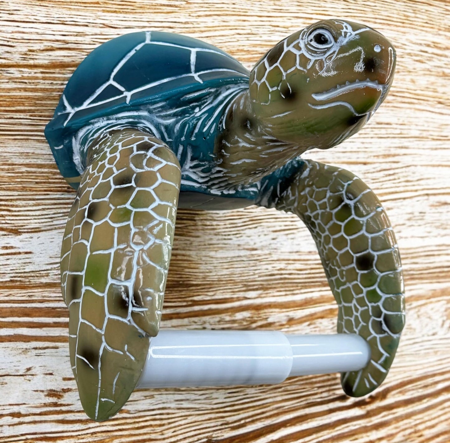 Sea Turtle Wall Mount Toilet Paper Roll Holder Premium Bright Glossy Colorful Finsh - Nautical Coastal Bathroom Decor