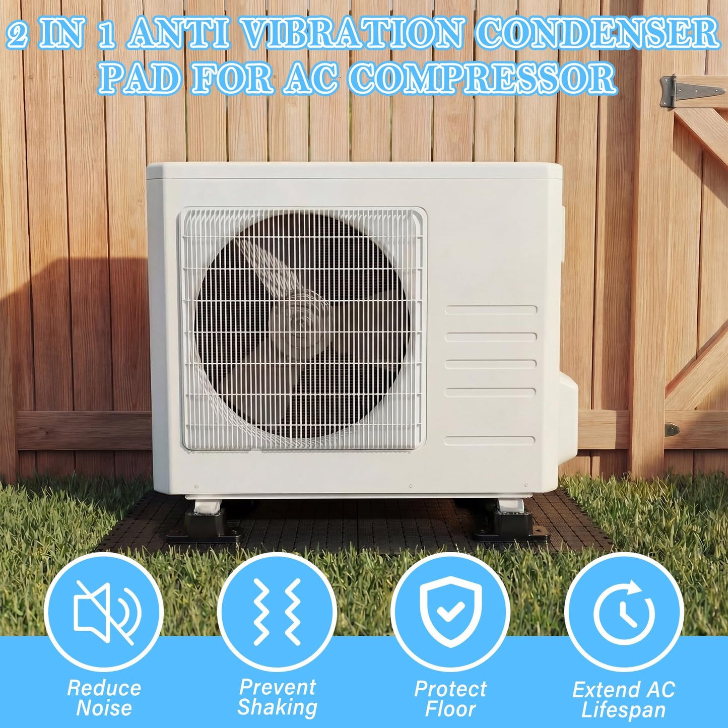 Klyyo Clyro 6 Pcs 2 in 1 Anti Mini Split Pad Condenser Pad with 4 Pcs Stand Vibration 36" x 24" Ac with 1.57" h Stand Moisture-Proof Plastic for Ac Heat Pump System Condenser Units Heat Pump