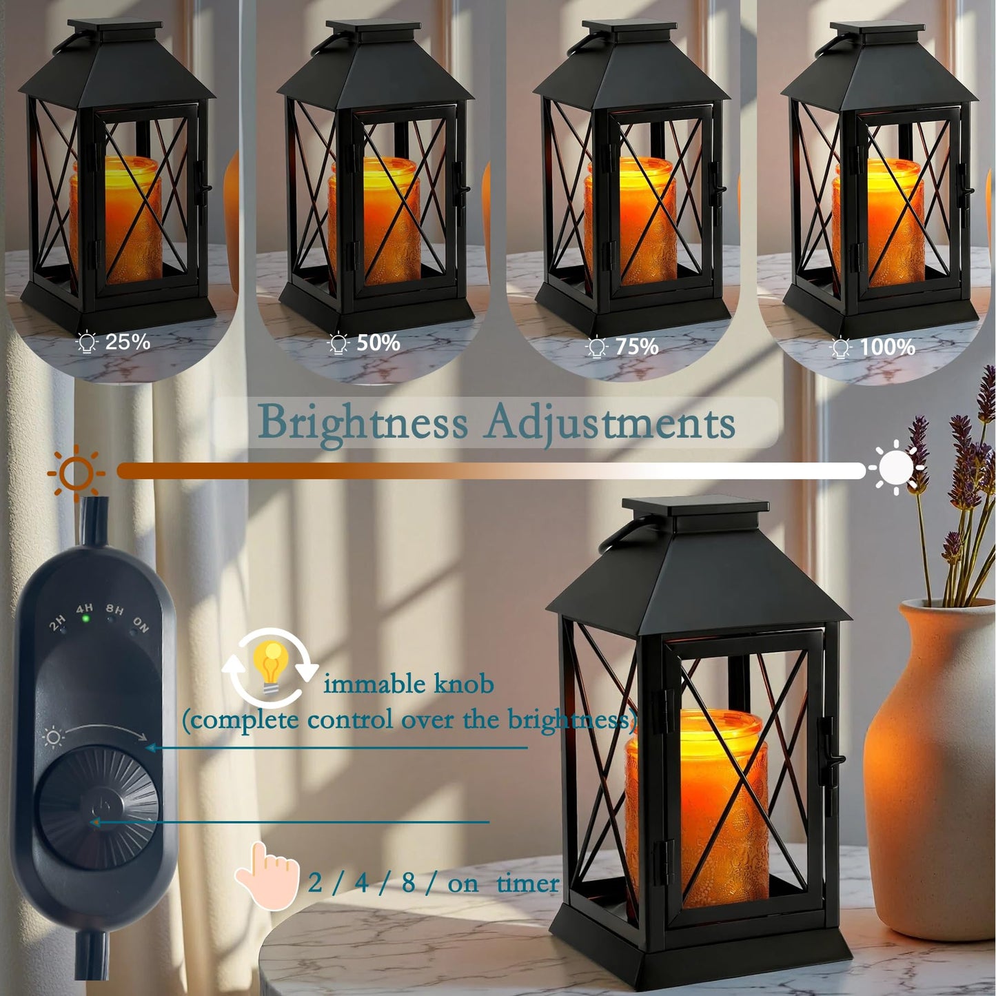 Aaffkaa Candle Warmer Lamp with Timer Dimmable,Compatible with 3 Wick Candle/Large Candle,Vintage Lamp Candle Warmer Lantern Farmhouse Style,Fully Enclosed Designed and Hanging Up-Black