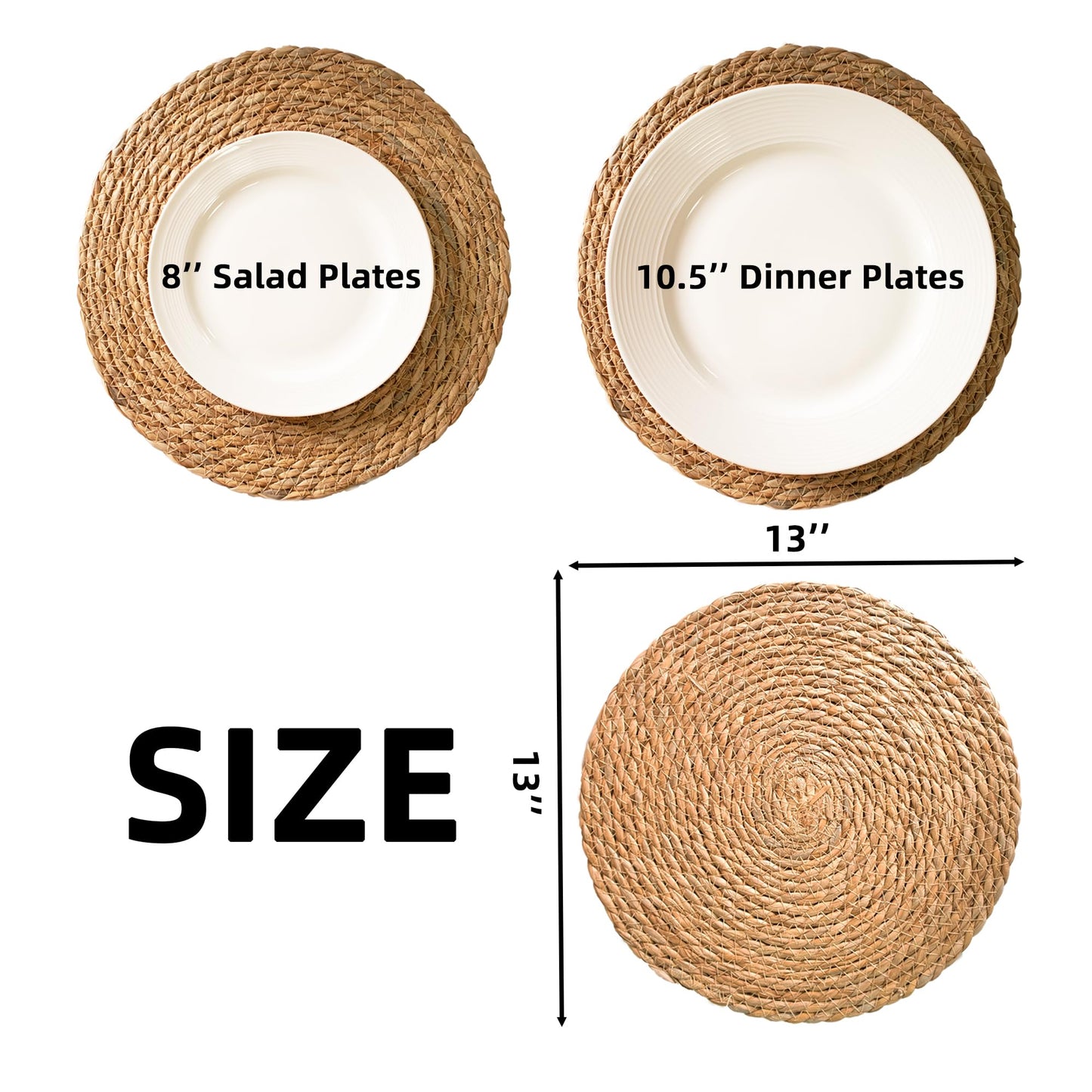 13 Inch Round Woven Plate Placemats Set of 15, Farmhouse Rustic Straw Braided Chargers Place Mats, TwinnekYR Large Boho Cattail Weave Table Mats, for Dining Plates Table Decor Home Wedding Party
