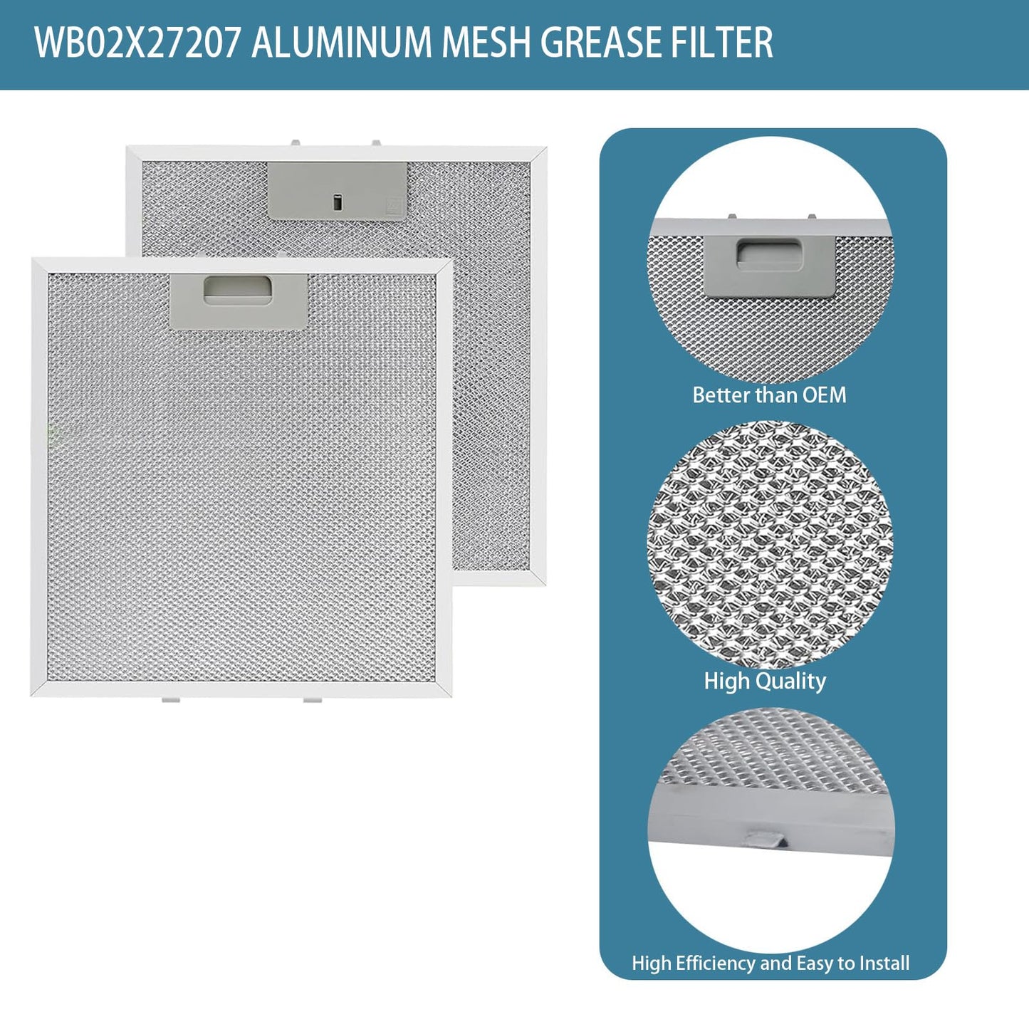 WB02X27207 Range Hood Grease Filter Vent Hood Aluminum Mesh Filter Compatible with GE JVX5300BJ1TS JVX5300DJ1WW JVX5300DJ1BB 13.75"x13.75" Replace 4463981 AP6039217 PS11771771 EAP11771771 2 Pack