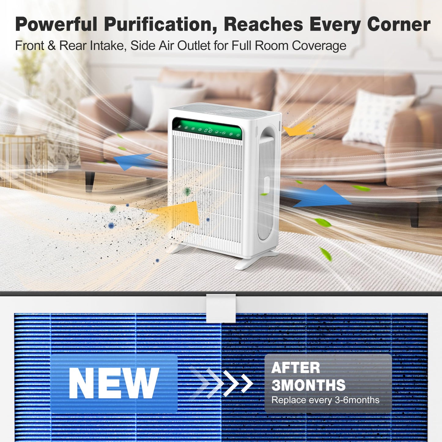 KNKA Genuine Air Purifier Replacement Filter for APH4000, 2-Pack HEPA & Activated Carbon Filters, Captures Pet Dander, Pet Odors, Allergens, Dust & Pollen, Pet Care Filter – Blue