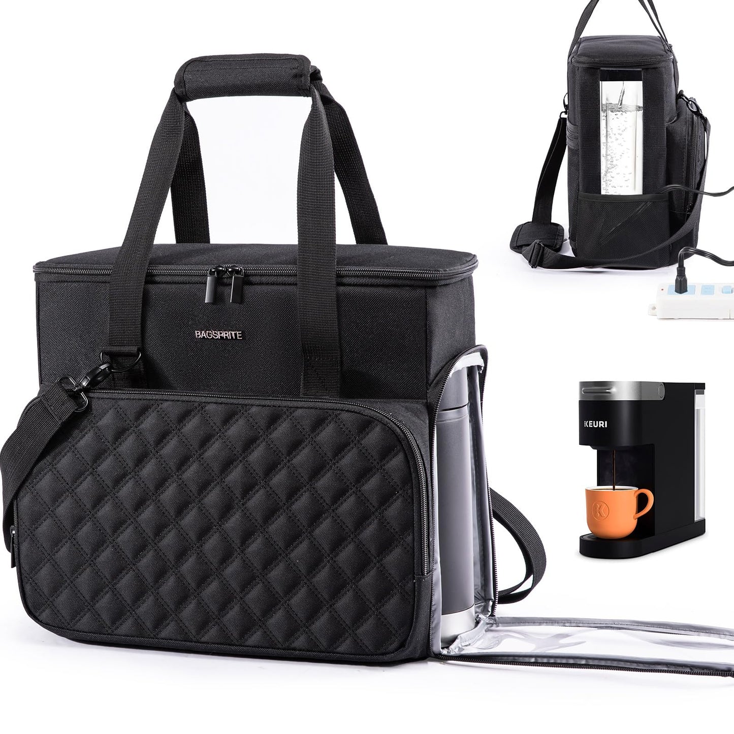 BAGSPRITE Travel Coffee Maker Carrying Case for Keurig K-Mini Plus & K-Slim – Portable Single Serve Coffee Machine Storage Bag with Accessories Space, Coffe e Maker Travel Bag