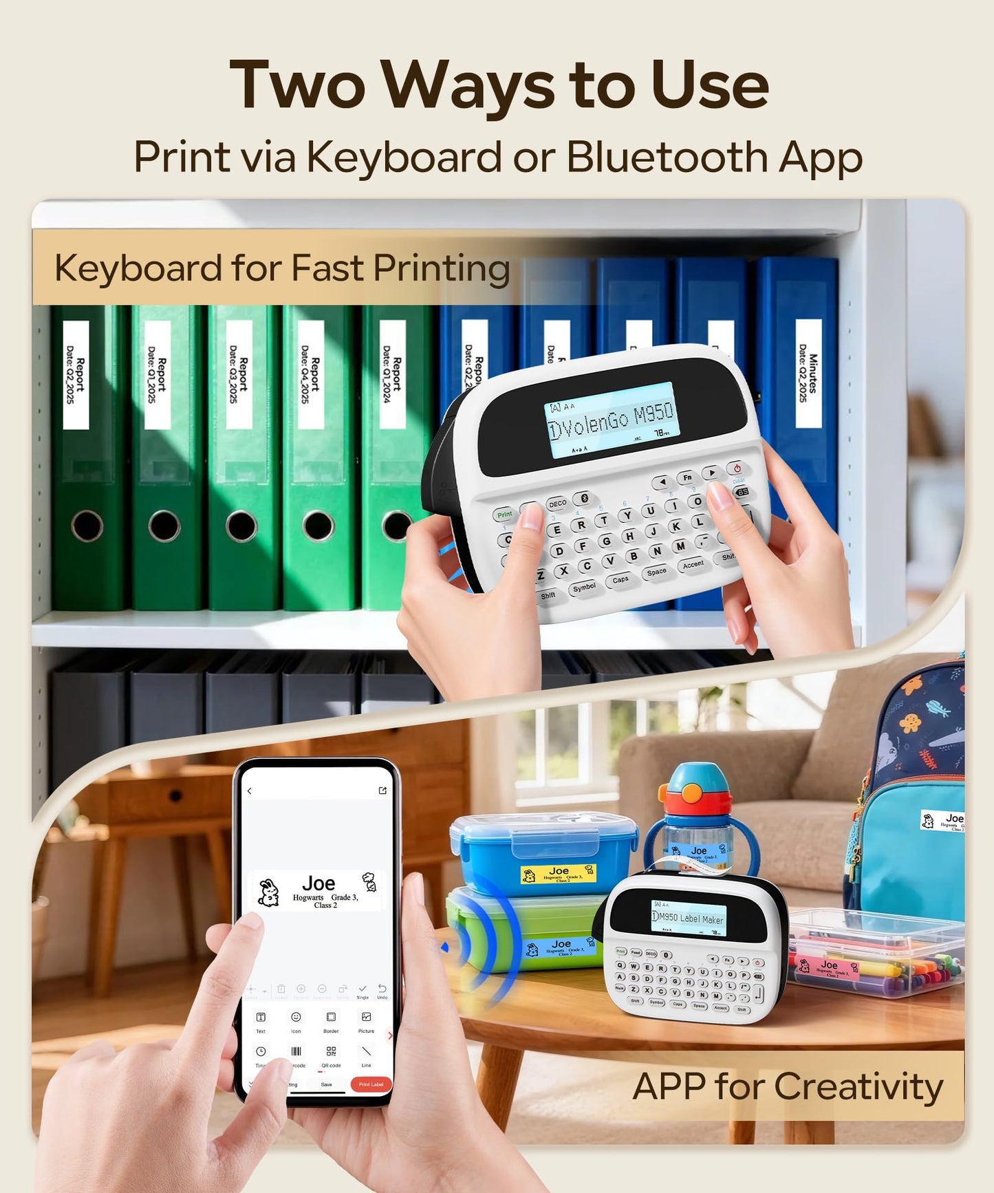 Label Maker Machine with 4 Tapes, Rechargeable Backlit Bluetooth Label Maker, Freezer Waterproof-Labels, Inkless 12mm M950 Label Printer, for Home/Office/School, Teacher Appreciation/Graduation Gifts