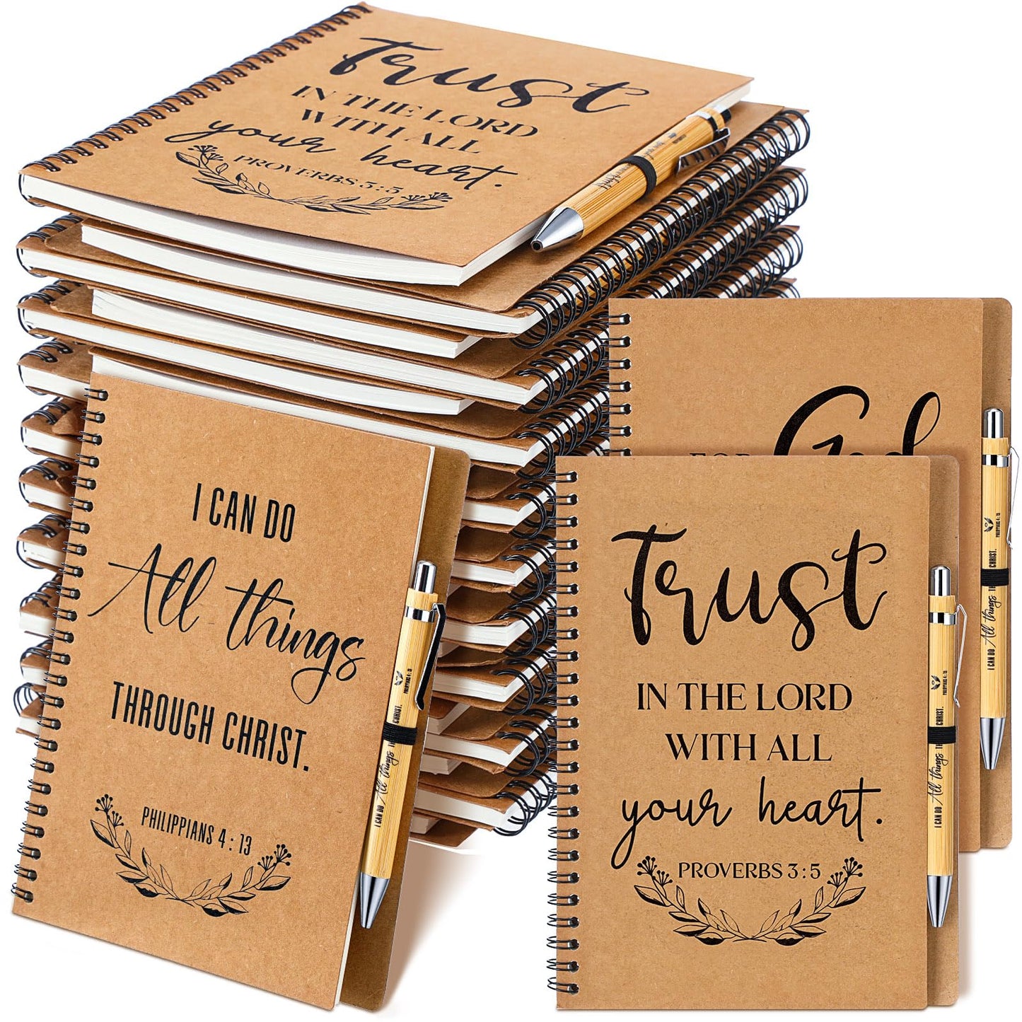 Sayglossy 40 Pcs Christian Gifts Bulk Father's Day Inspirational Spiral Notebook Bible Verse Pen Small Prayer Journal Religious Pen Faith Based Gifts for Women Men Father Church Bible Study Supplies