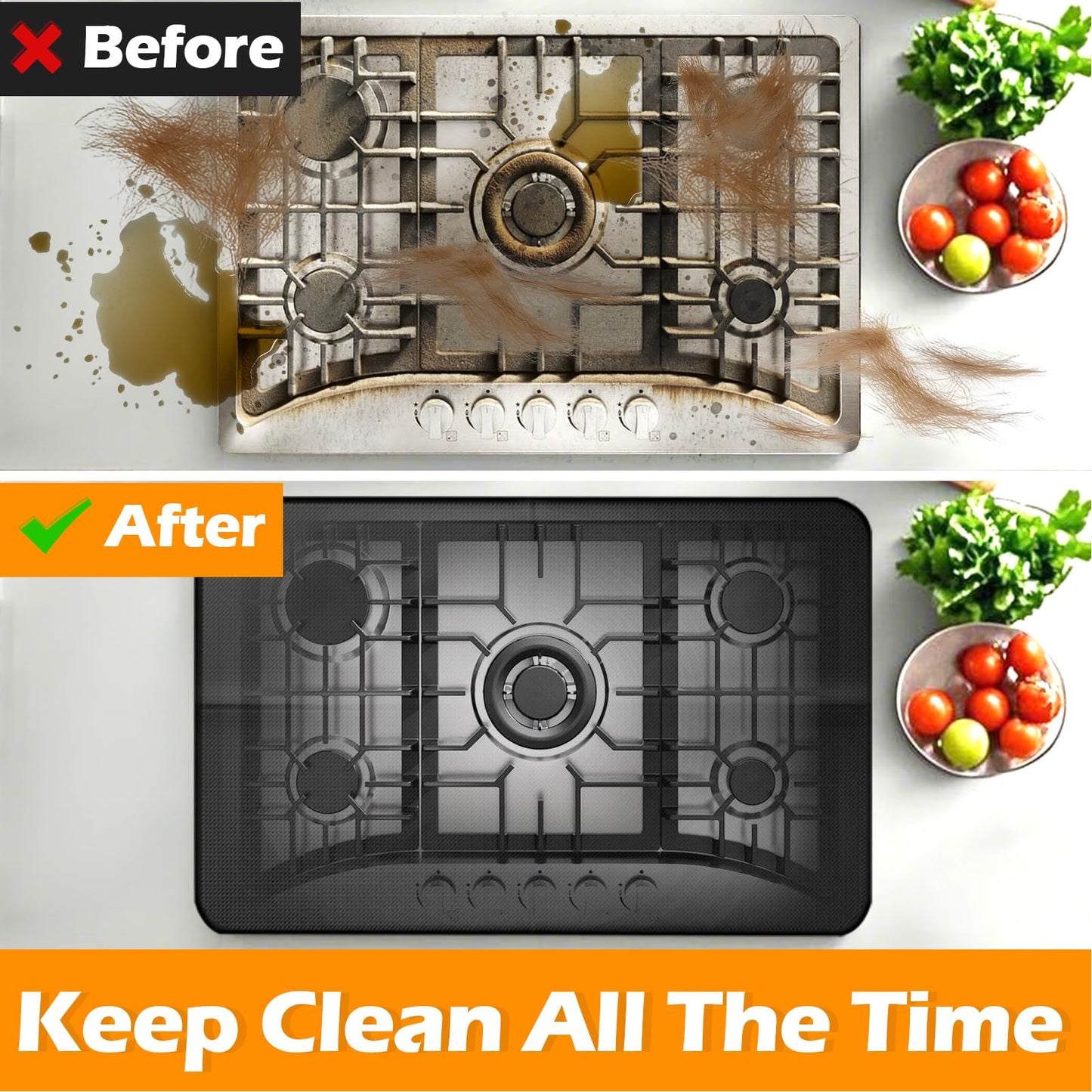TOHONFOO Fireproof Gas Stove Top Covers, Waterproof Anti Dust Stove Top Covers for Gas Burners Fit Various Ranges Stoves for Kitchen, Washable Stove Top Cover, 30" x 21" Stovetop Cover