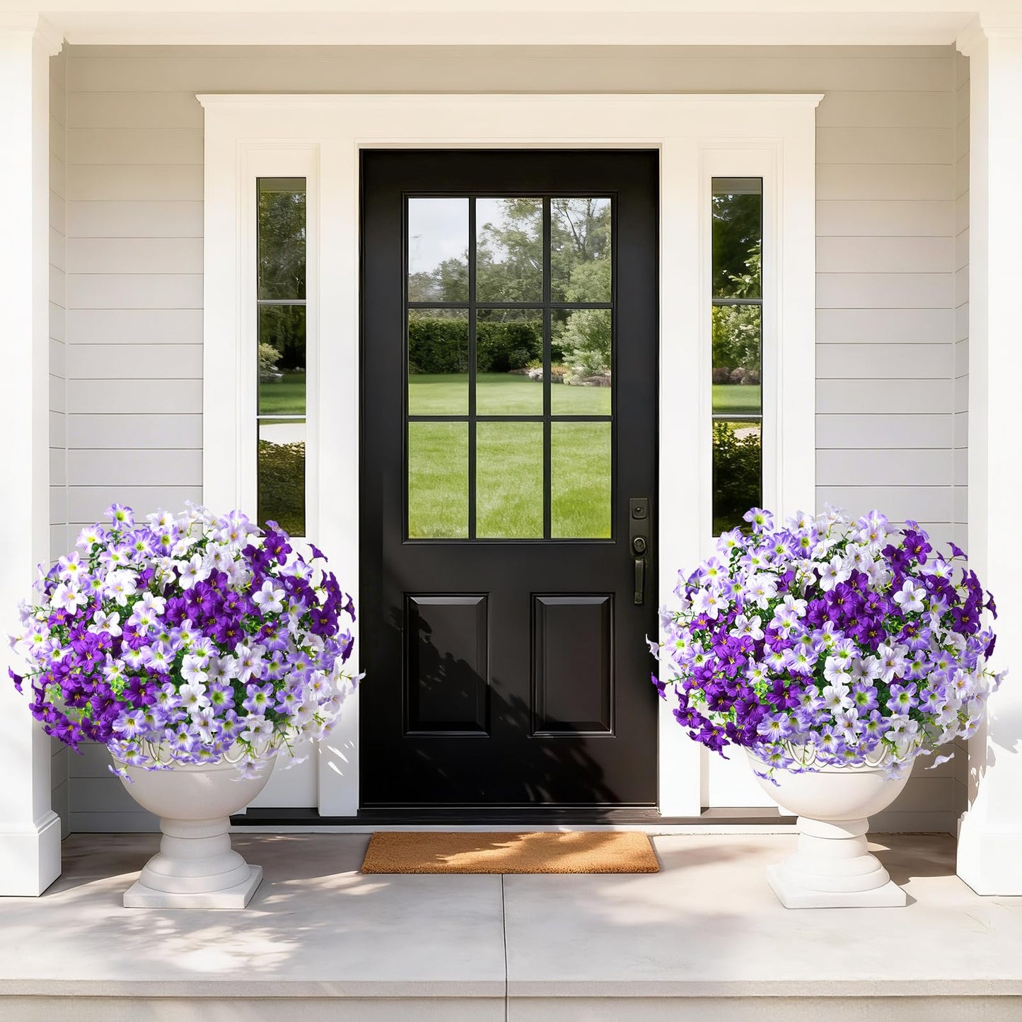 MARTINE MALL 24 Bundles Look Real Artificial Flowers for Outdoors, Realistic Fake Outdoor Flowers, UV Resistant Silk Petunia Flowers for Outside Faux Flowers for Outdoor Garden, Mixed Purple