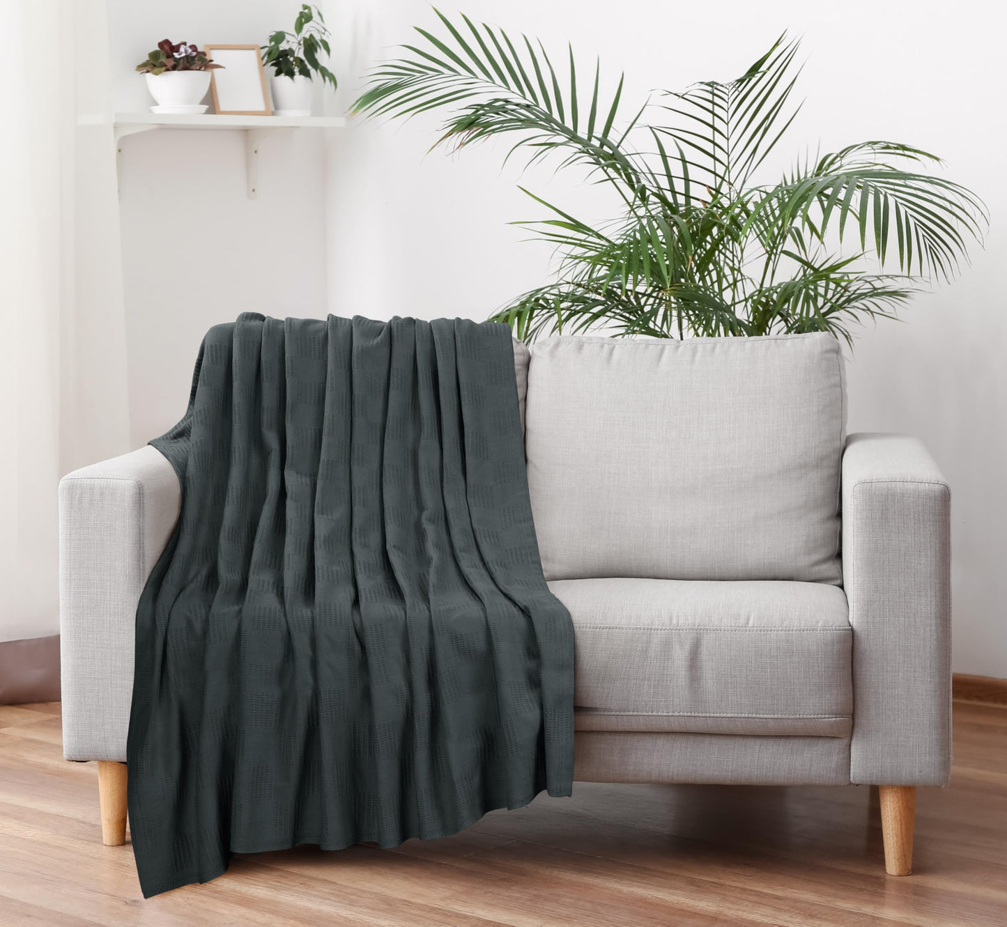 Utopia Bedding 100% Cotton Thermal Blanket Smoke Gray Queen Size Soft, Lightweight, Breathable, Cozy Spring and Summer Blankets for Bed, Home Room Decor Gifts for Women and Men (90x90 Inches)