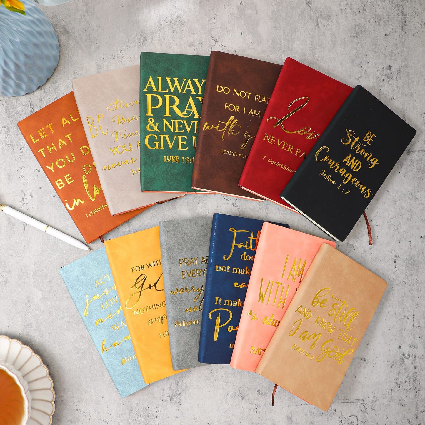 TaoBary 24 Pcs Christian Gifts Prayer Journal for Men Bulk Bible Verse Leather Notebook Party Gifts for Church Fathers Day Mom Dad Teacher Inspirational Religious Journal (Classic Colors)