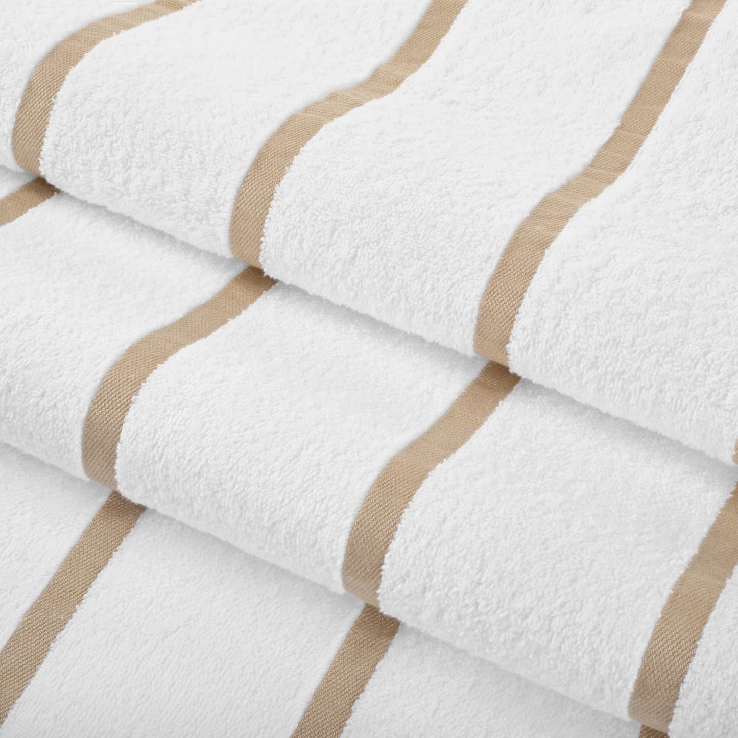 Arkwright Las Rayas Striped Beach Towel - Pack of 4 - Soft Plush Quick Dry White Cotton Terry Towels Set for Pool, Swim, and Hot Tub, 480 GSM Thick & Absorbent, 30 x 60 in, Beige