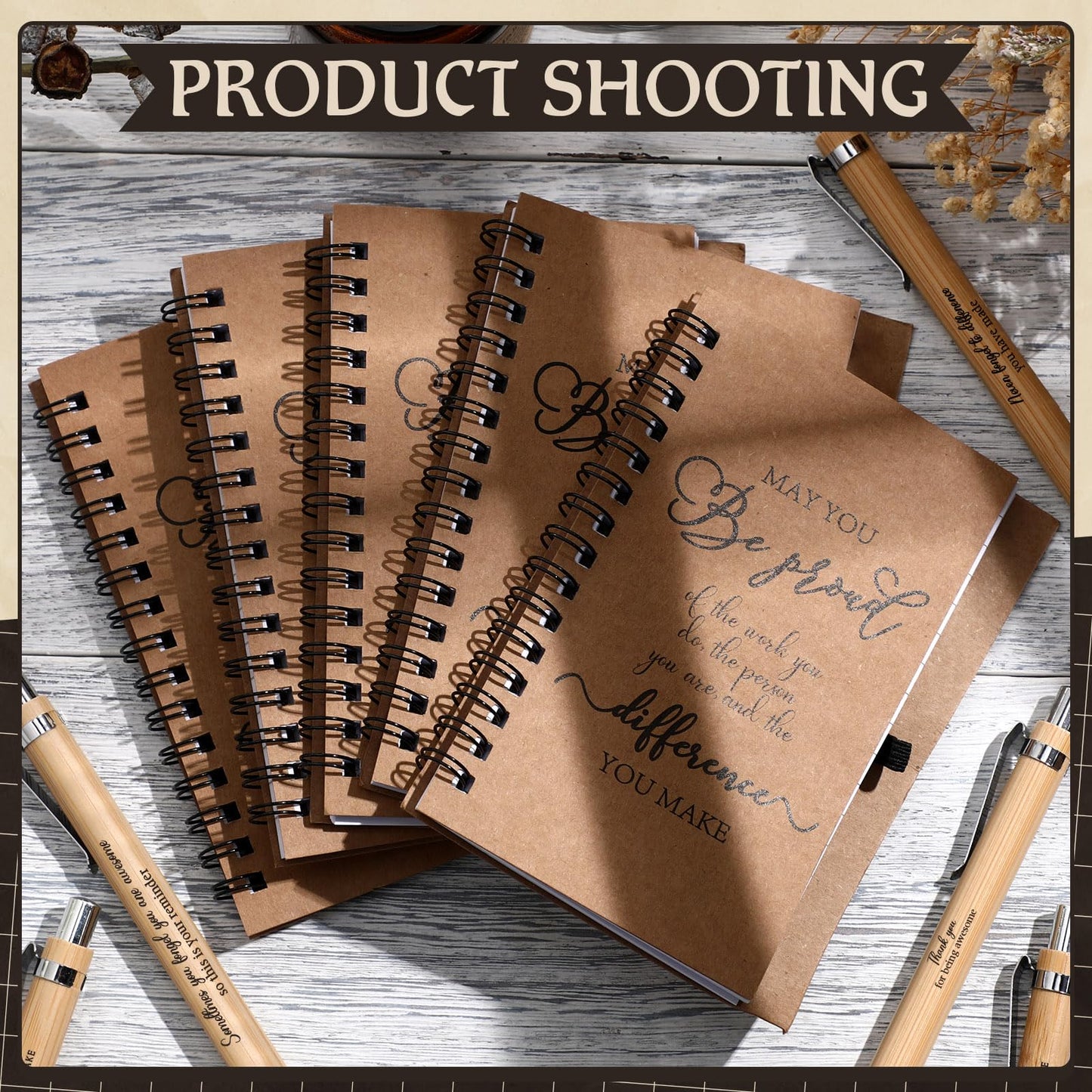 Tenceur 30 Pack Spiral Notebooks Sets Employee Appreciation Gifts Bulk Inspirational Spiral Journals with Motivational Bamboo Pens Thank You Gifts for Staff Teacher Coworker