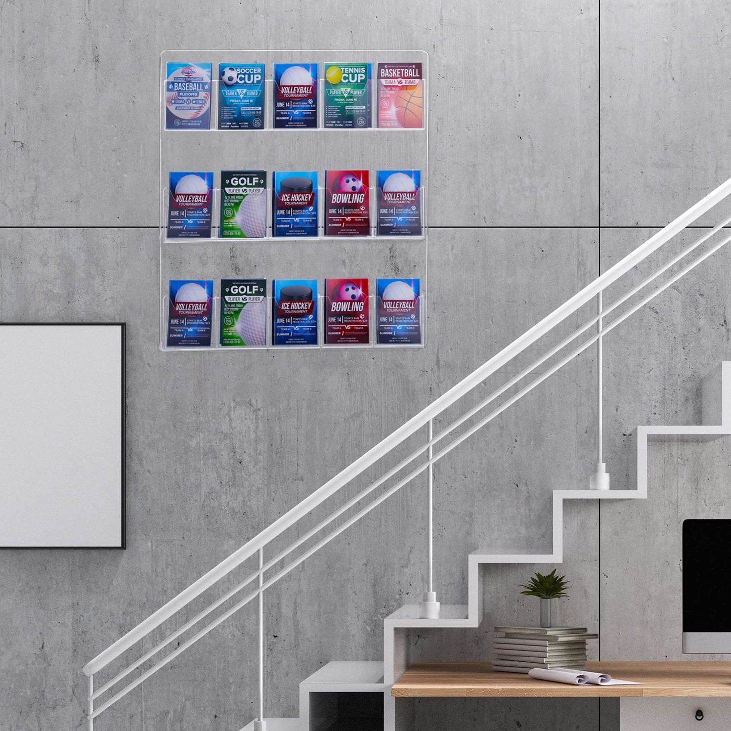 15 Pockets Clear Acrylic Brochure Pamphlet Holder Brochure Display Stand Business Tri Fold Brochure Multi Slot Holder Rack Wall Mount Pocket for Literature Menu Document Flyer Advertise Supplies