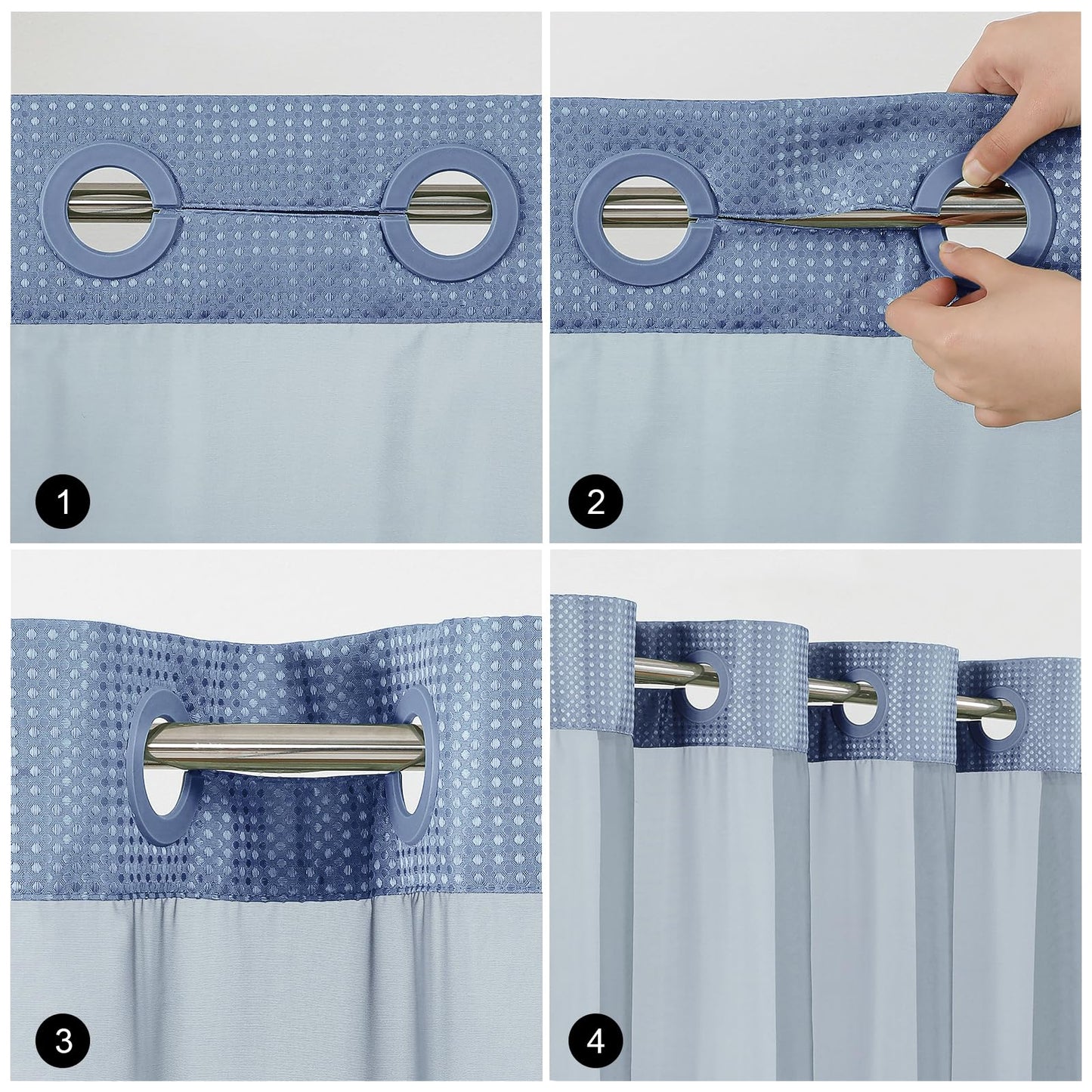 No Hook Shower Curtain with Snap in Fabric Liner, Waffle Weave Heavy Duty Thick Shower Curtains with Mesh Top Window, Hotel Style Waterproof Bathroom Curtain Set, 72 x 75 Inch, Moonlight Blue