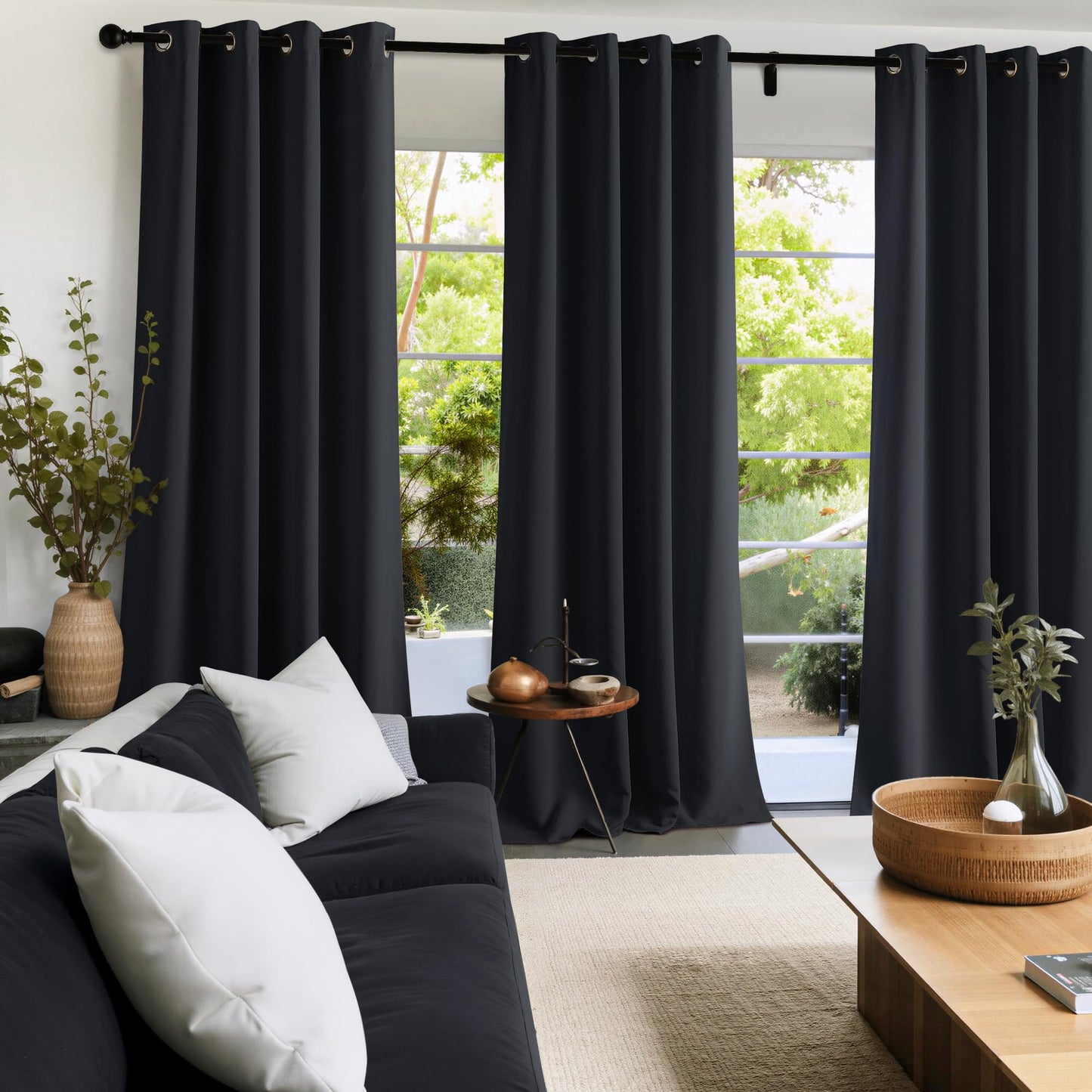 NICETOWN Room Darkening Draperies Curtains Panels, 2 Panels Black W52 x L84