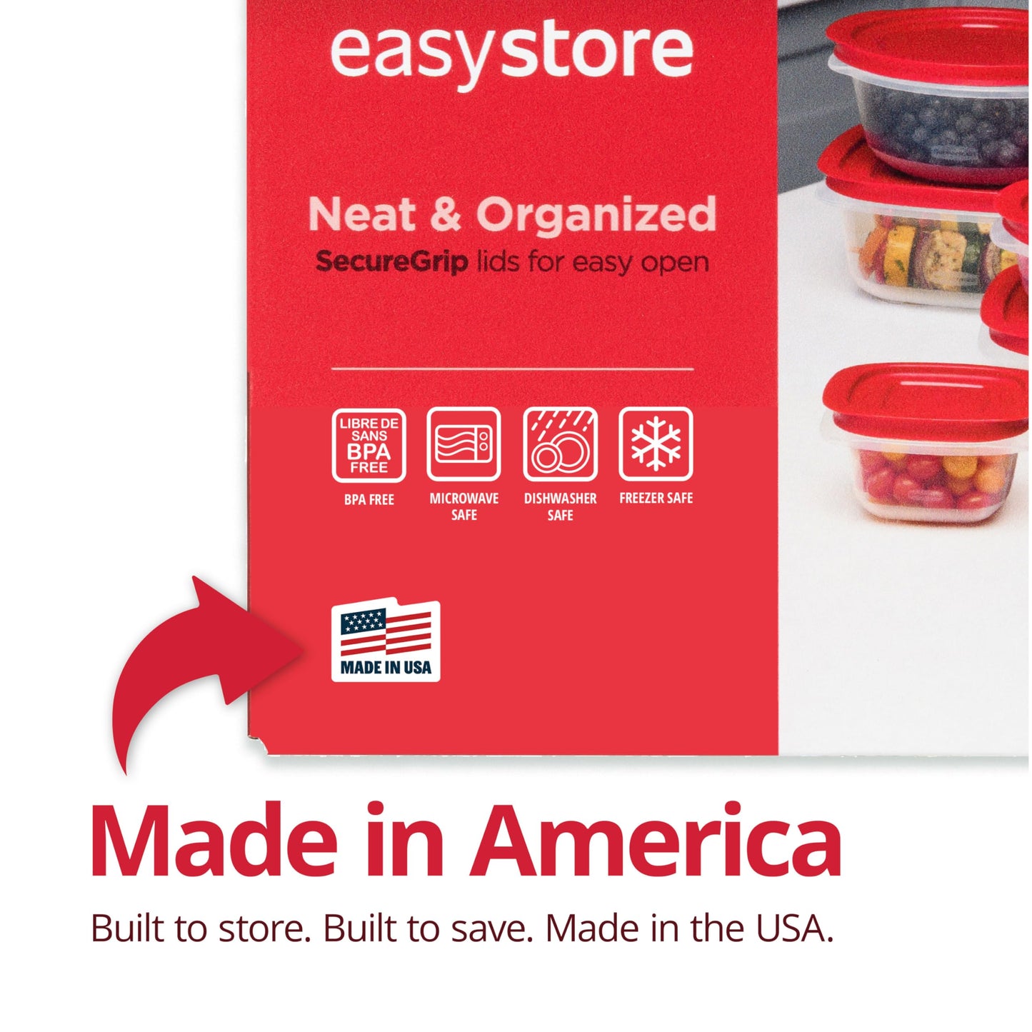 Rubbermaid EasyStore Rectangle, Square, and Round Containers, 34-Piece Set, Food Storage Containers, Food Storage Containers with Lids