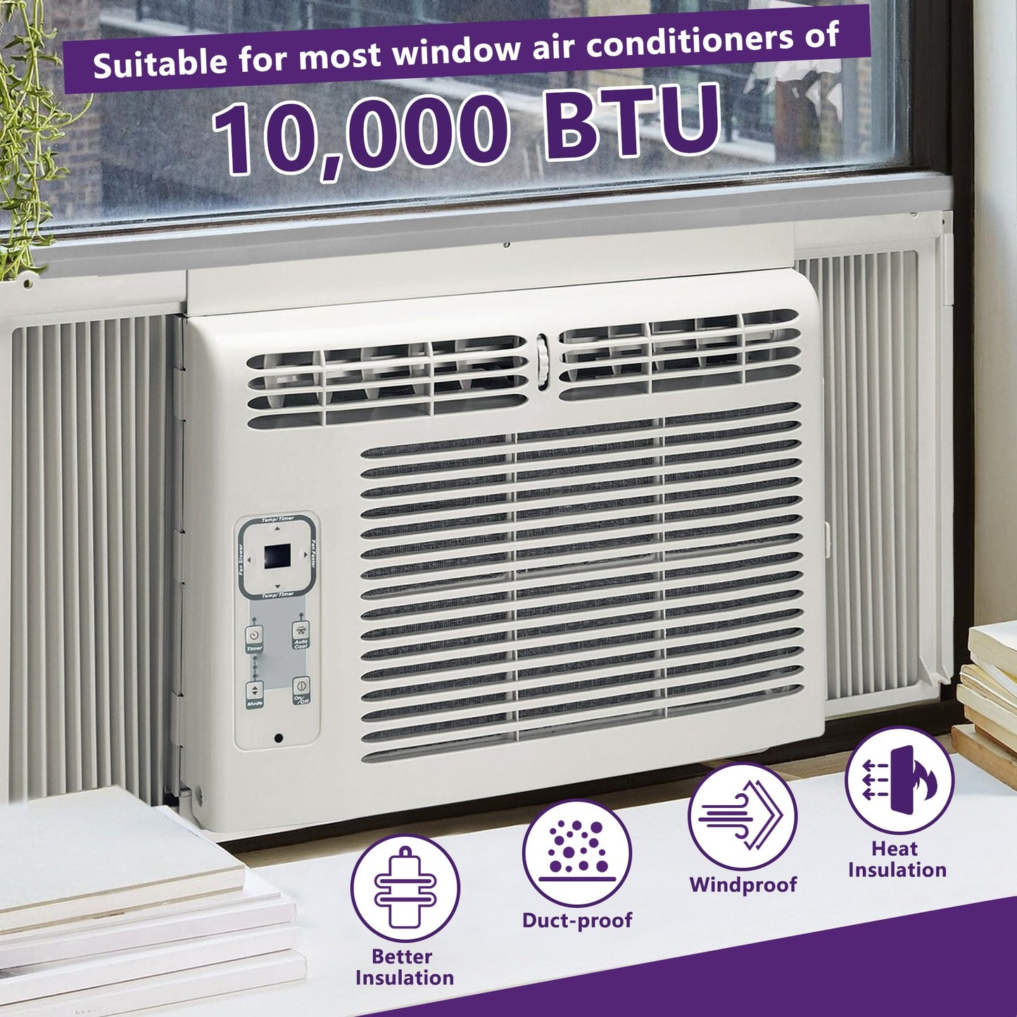 Mxclimate Window Air Conditioner Side Panels with Frame,Window AC Accordion Filler Curtain Kit,Adjustable Insulation Panels for Window AC Seal Replacement Screen (10,000 BTU)