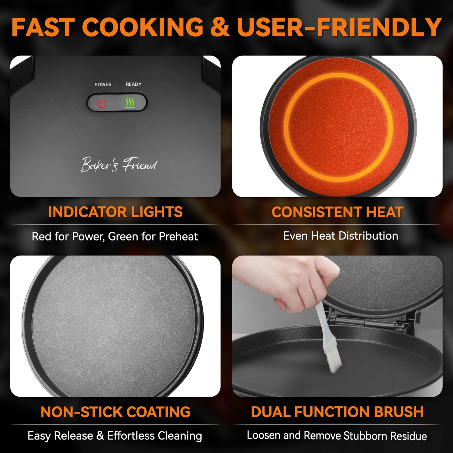 Baker’s Friend Pizza Maker Electric with Temperature Control, Indoor Quesadilla Maker, 12 Inch Electric Pizza Maker Machine for Home, Pizza Cooker, 1400W, Graphite