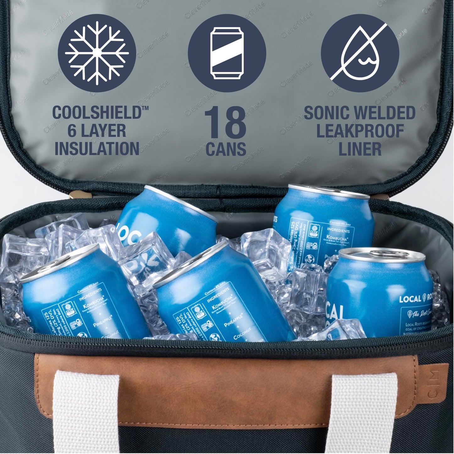 CleverMade Malibu Collapsible Cooler Bag – Small Portable Cooler Bag for Travel, Premium Foldable Insulated Cooler for Beach, Picnic & Day Trips, Holds Up to 18 Cans, Leakproof Soft Carry Cooler