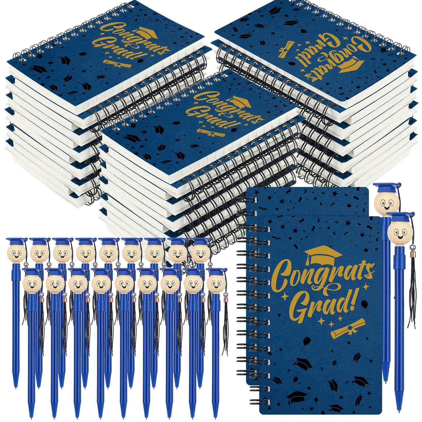 Resurhang 25 Sets Graduation Gifts Party Favors Bulk, Graduation Notebooks and Pen, Grad Cap Ballpoint Pens with Tassels Congrats Grad Spiral Journal Class of 2026 Gifts for College Graduate(Blue)