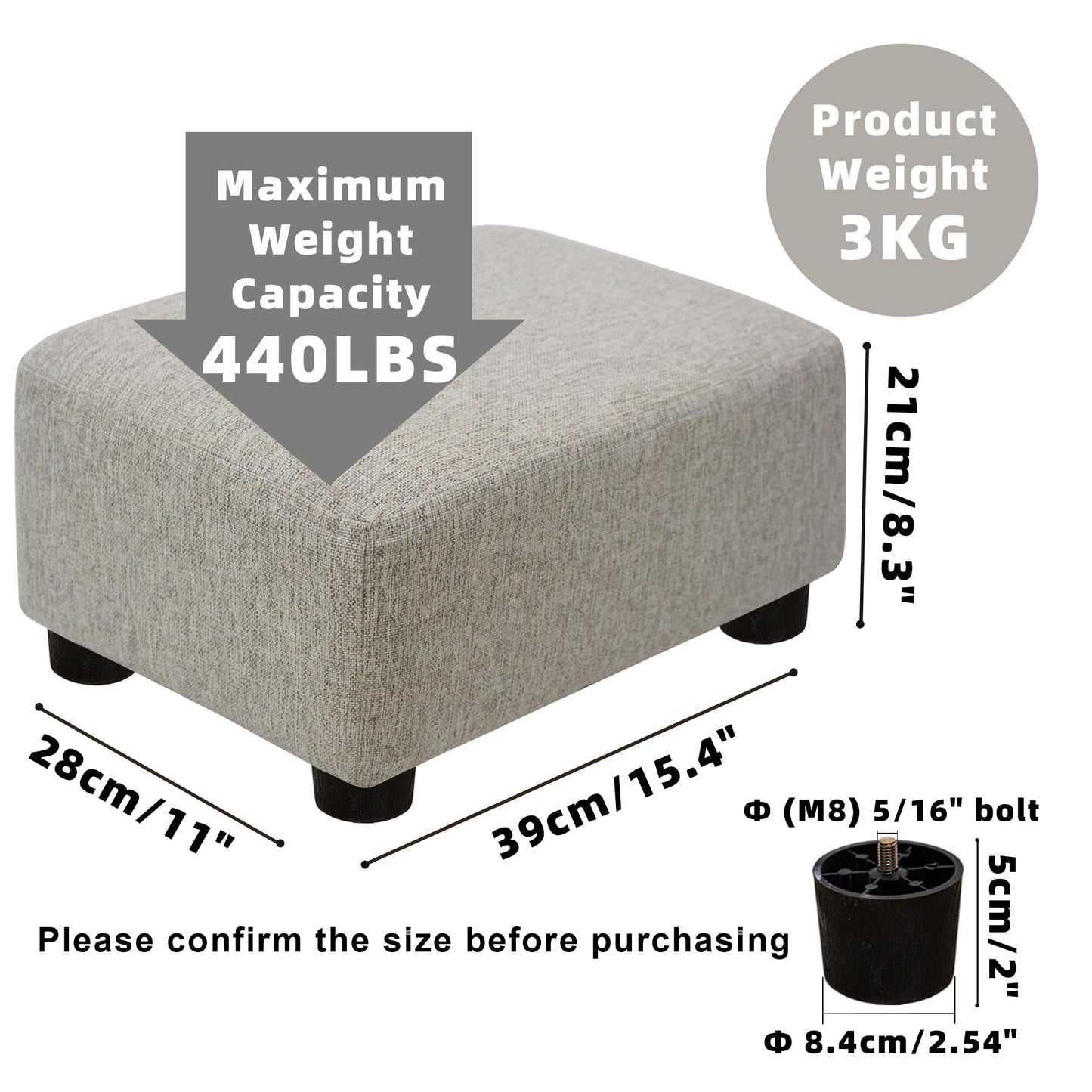 CAROLMADE Small Foot Stool Ottoman Footstool with Legs Under Desk Footrest for Living Room Bedroom and Office,Linen-Beige