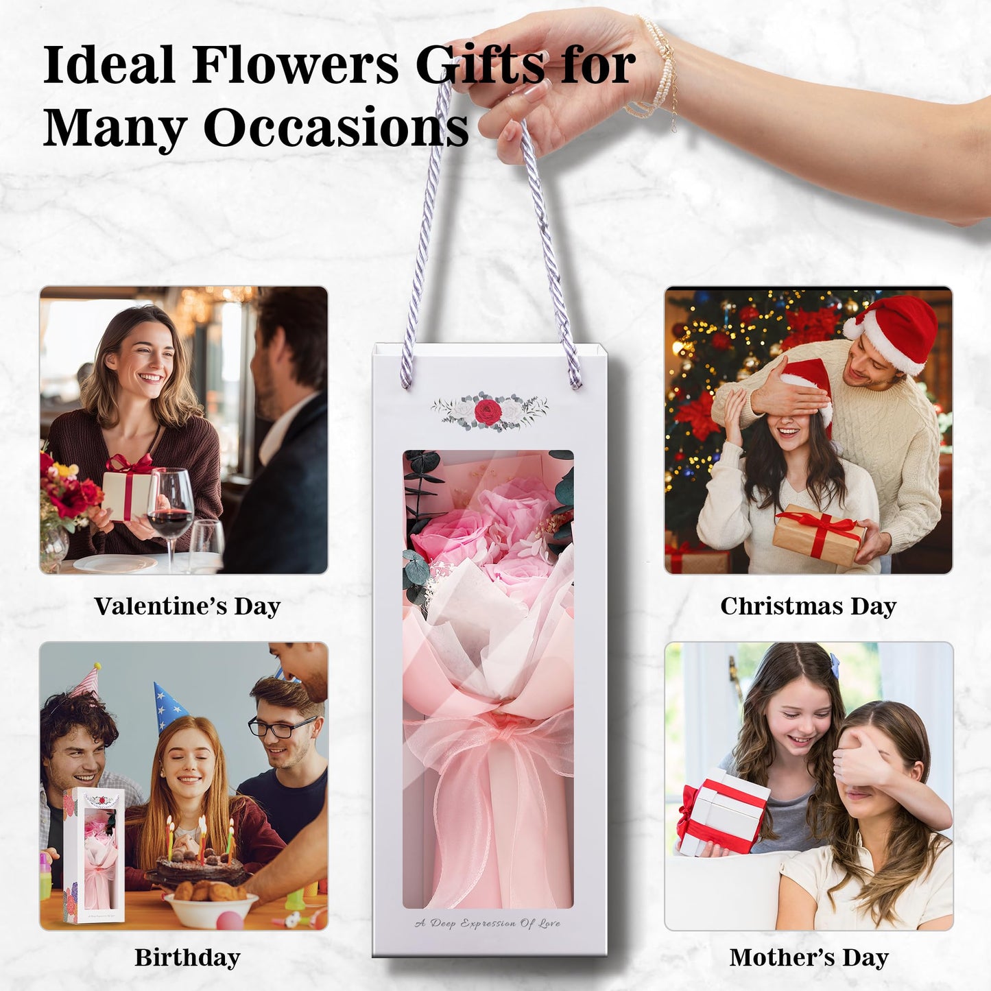 SofLiv Flower Bouquet Gifts for Her, Flowers for Delivery Prime, Preserved Roses Flower Gifts for Women, Valentines Flowers, Mom Gifts from Daughter Son, Birthday Gifts, Real Roses,Pink Roses