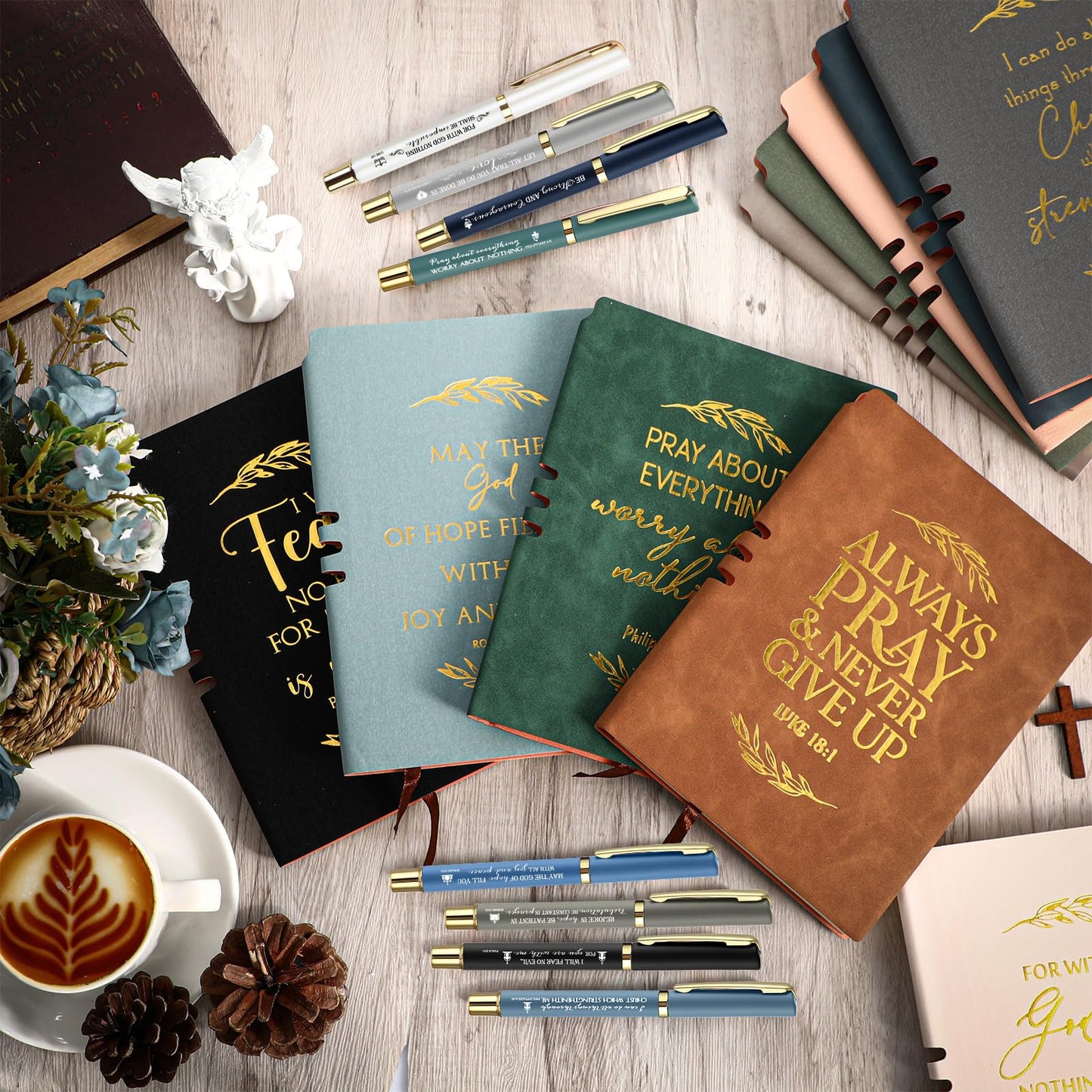 Fulmoon 20 Pcs Christian Notebooks and Inspirational Pens Bible Verse Prayer Journal Religious Scripture Gifts A5 Leather Notebooks Christian Gift for Student Men Women Church Group Pastor