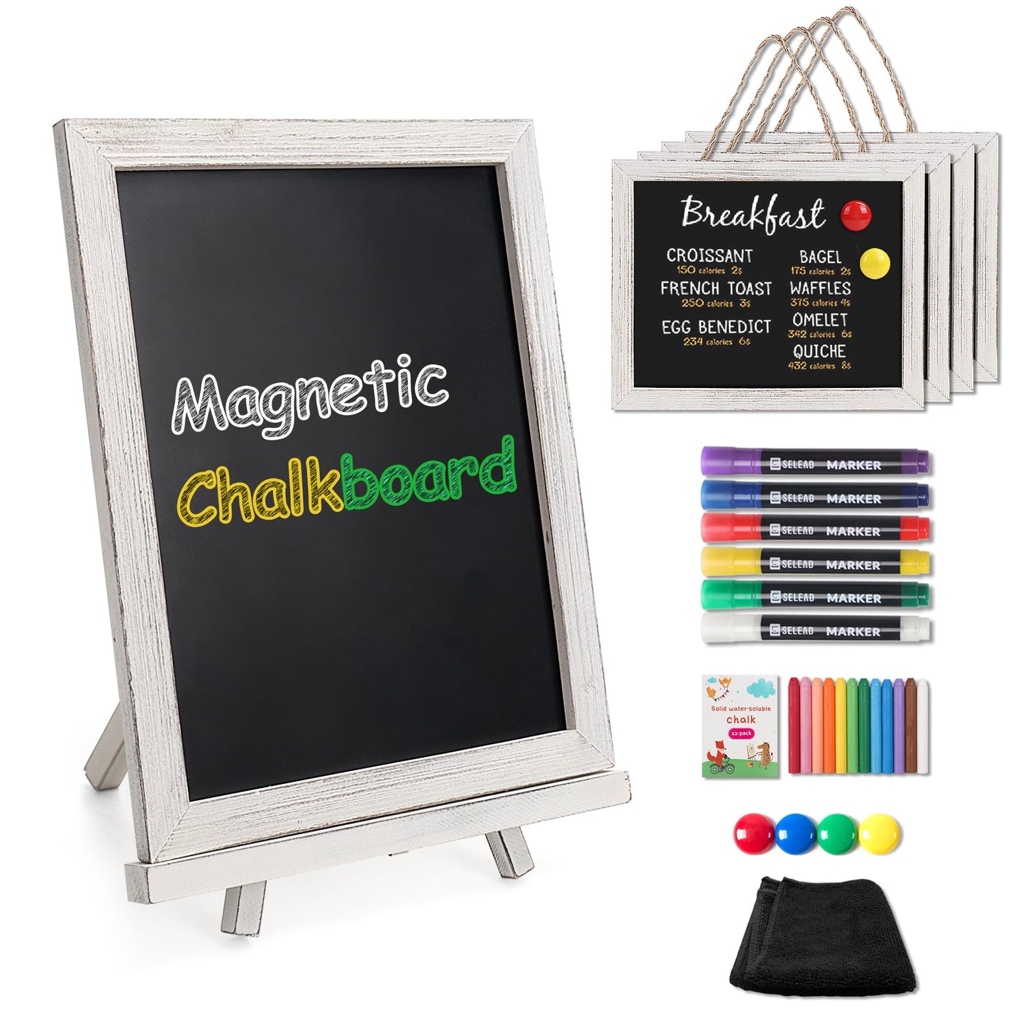 SELEAD 5-Pack Solid Wood Frame Magnetic Chalkboard Sign with Stand - Small 10"x12" Tabletop/Hanging Decorative Chalk Board, Message Menu Board for Business, Wedding, Event
