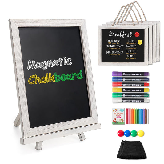 SELEAD 5-Pack Solid Wood Frame Magnetic Chalkboard Sign with Stand - Small 10"x12" Tabletop/Hanging Decorative Chalk Board, Message Menu Board for Business, Wedding, Event