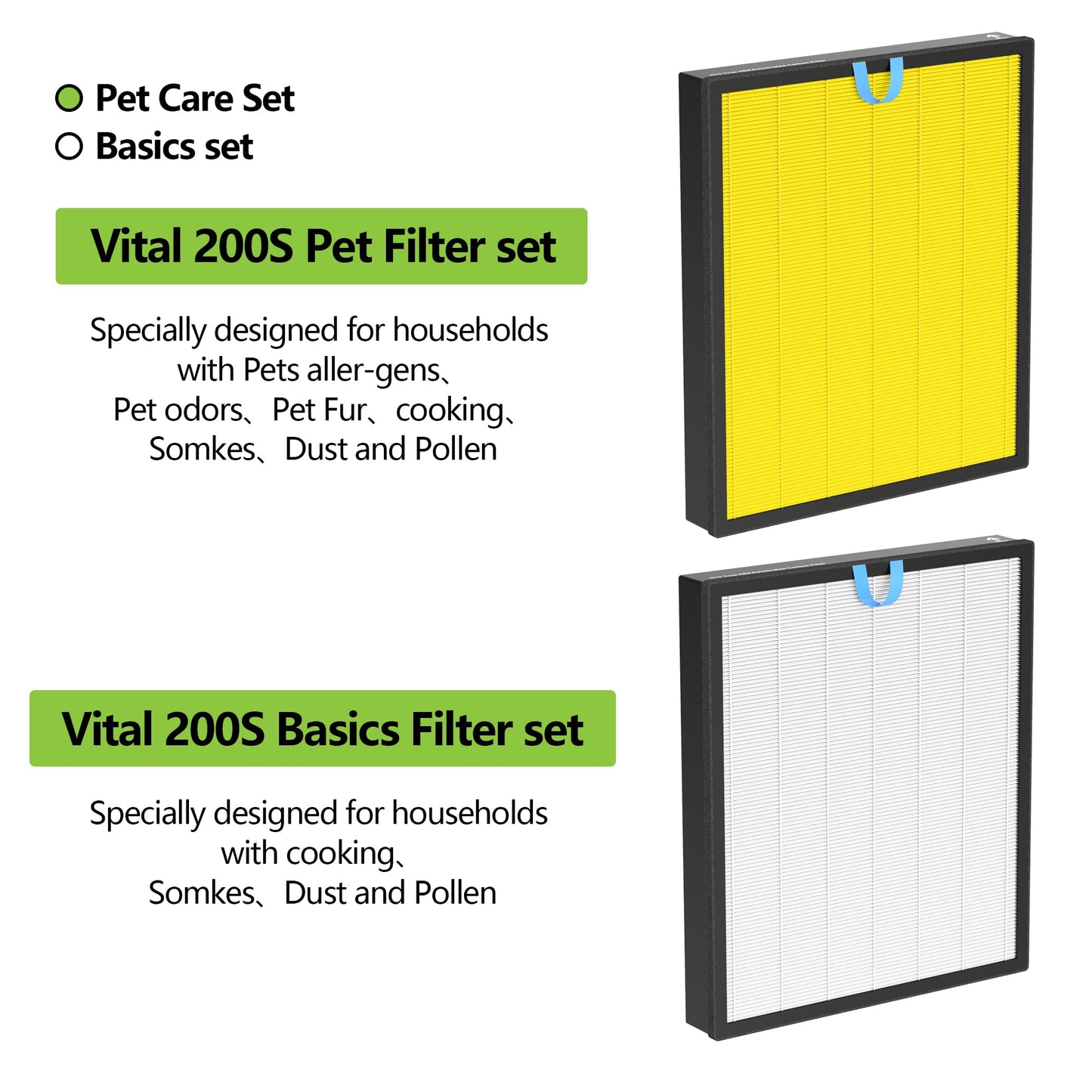 2 Pack Vital 200S Pet Replacement Filter Compatible with LEVOIT Vital 200S Air Purifier, HEPA and Activated Carbon Filter, Vital 200S-RF-PA（LRF-V201-YUS)