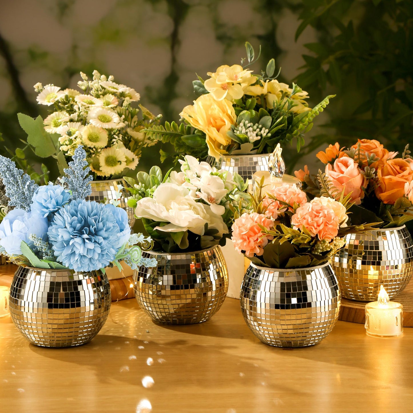 6 Pcs Disco Ball Vase Disco Ball Planter for Centerpieces Disco Ball Decor Flower Vase with Silver Mirror Glass for Wedding, Birthday, Party (4" X 4.7")