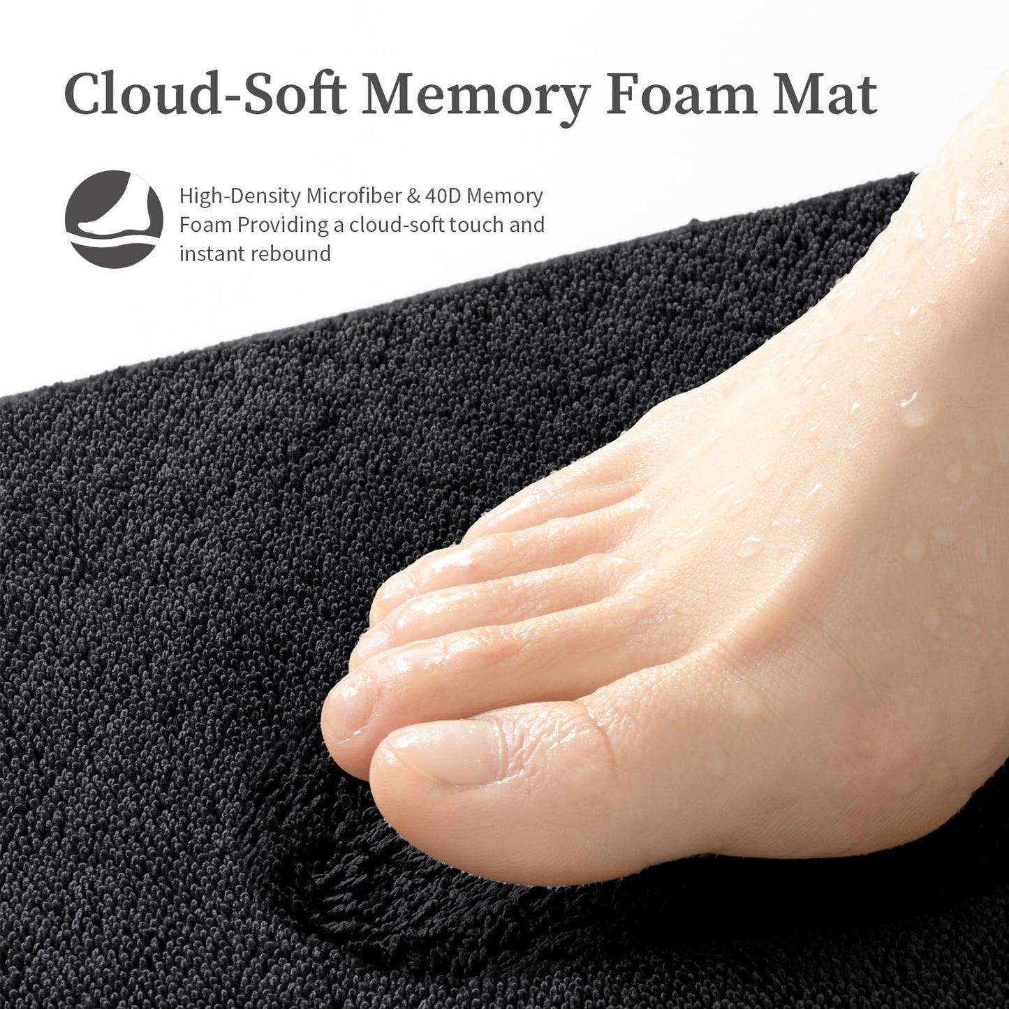 YIHOUSE Memory Foam Bathroom Rugs Sets 2 Piece - Extra Thick Soft Towel-Like Absorbent Bath Mat Set, Non Slip Machine Washable Bath Rugs Carpet for Bath, Tub & Shower (32"x20"+24"x17", Black)