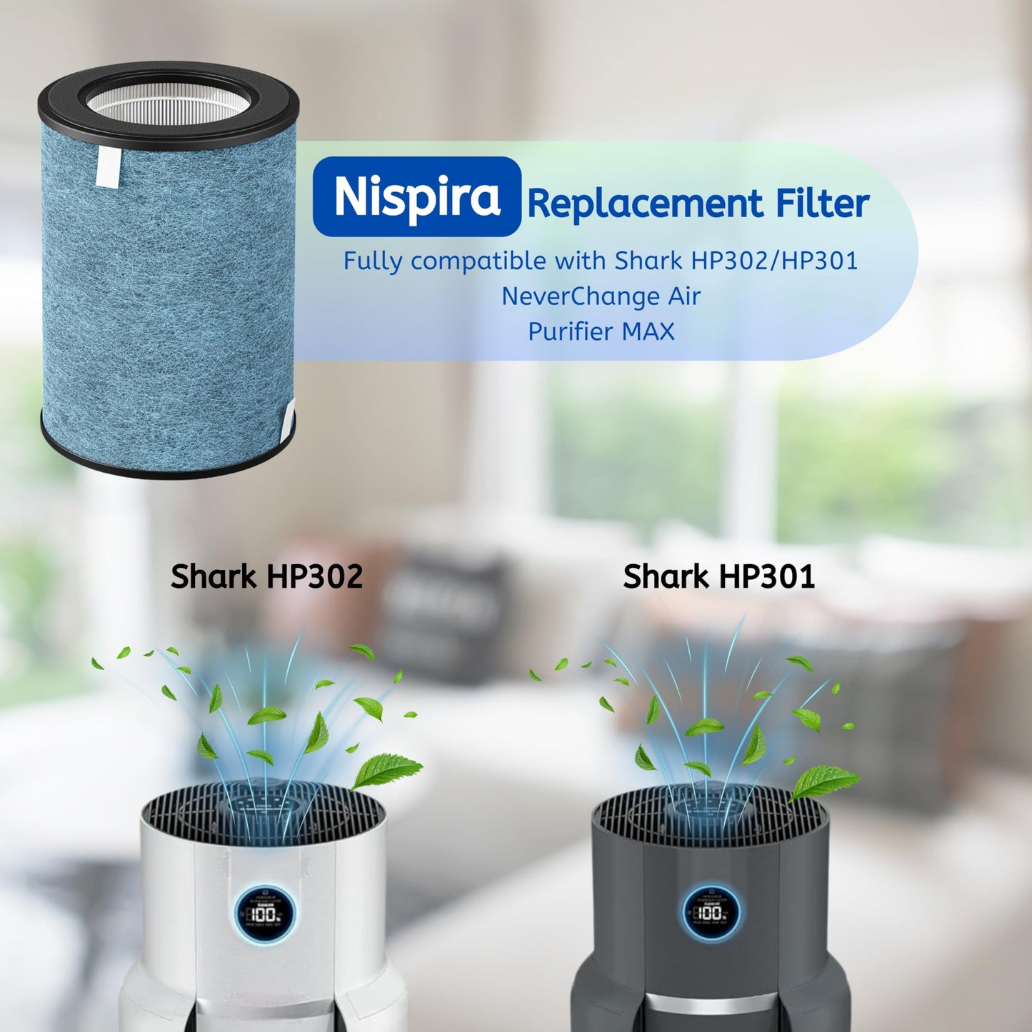 Nispira UA1450 HP202 HP302 HP301 HC502 HEPA Filter Replacement for Shark Air Purifier MAX HP200 HP300 HC500 Series HE2FKBAS, HE2FKBASMB 3-in-1 True HEPA Activated Carbon 1 Pack