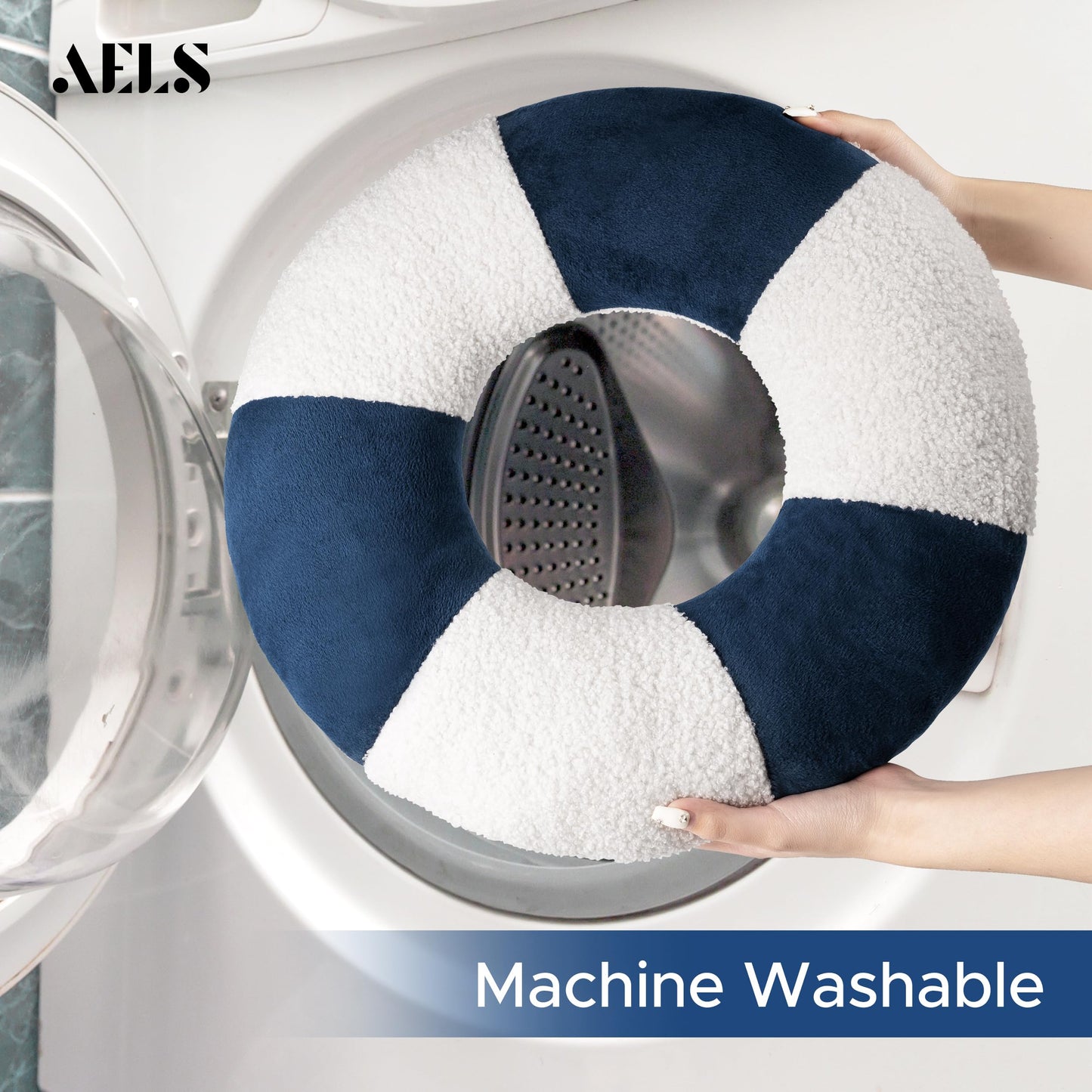AELS 3D Anchor & Lifebuoy Nautical Throw Pillows, 19.6"& 15.7" Set of 2, Coastal Decor for Beach Enthusiasts Beach House, Ideal for Sofa Couch Living Room Bedroom and Nursery, Navy Blue and White