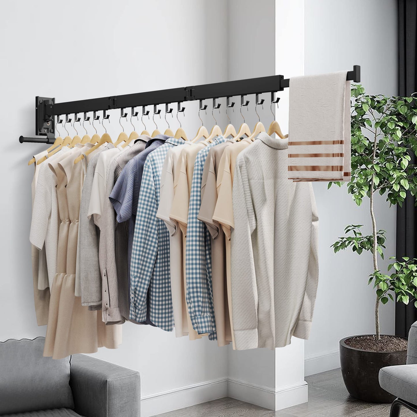 ZdwCyl Wall Mounted Clothes Hanger,Clothes Drying Rack,Laundry Drying Rack,Drying Rack Clothing,Laundry Hanger Rack,Retractable Dryer Racks,Collapsible, Aluminum,can be Fold Upward & Left & Right