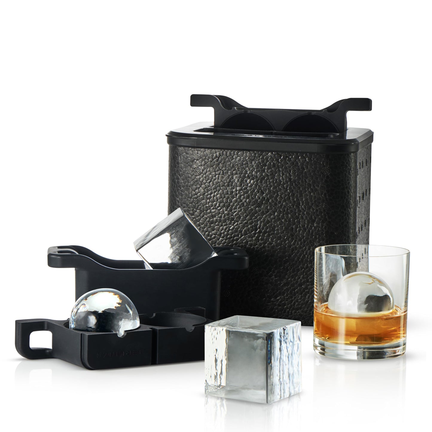 Berlinzo Premium Clear Ice Ball & Cube Maker Mold - Best Gift for Dad & Whiskey Lover - Combo 2+2 Crystal Clear 2.1" Ice Cubes & 2.4" Large Ice Balls - Pure Round Ice Spheres & Squares (Non-electric)