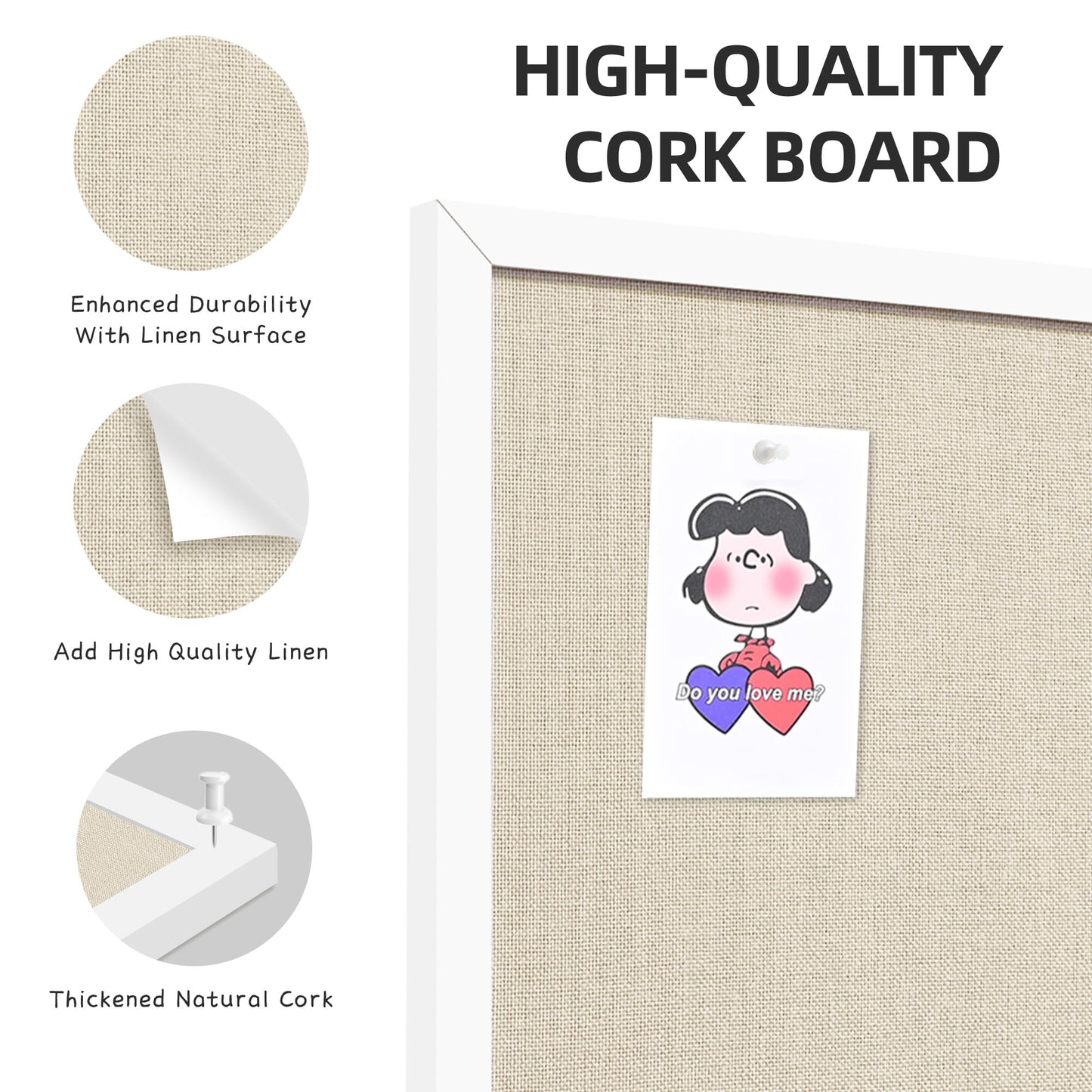 Yunihome 24x36 Inch Cork Board for Wall Hanging with Linen, Bulletin Board with Push Pins, Mounted Memo Message Board for Home Office Decor, Dorm Room Essentials, Classroom Organization
