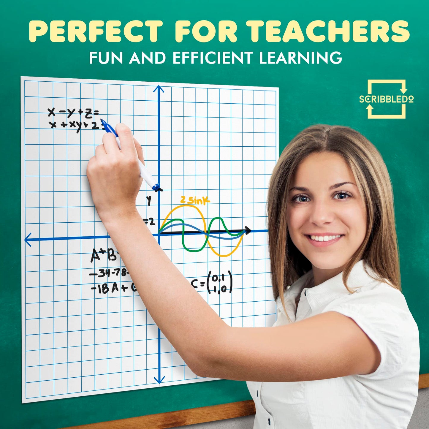 Scribbledo Jumbo Magnetic Coordinate Plane 27" x 27" White Board Dry Erase Graph Grid Board XY Coordinate Plane Grid Whiteboard Math Teacher Supplies