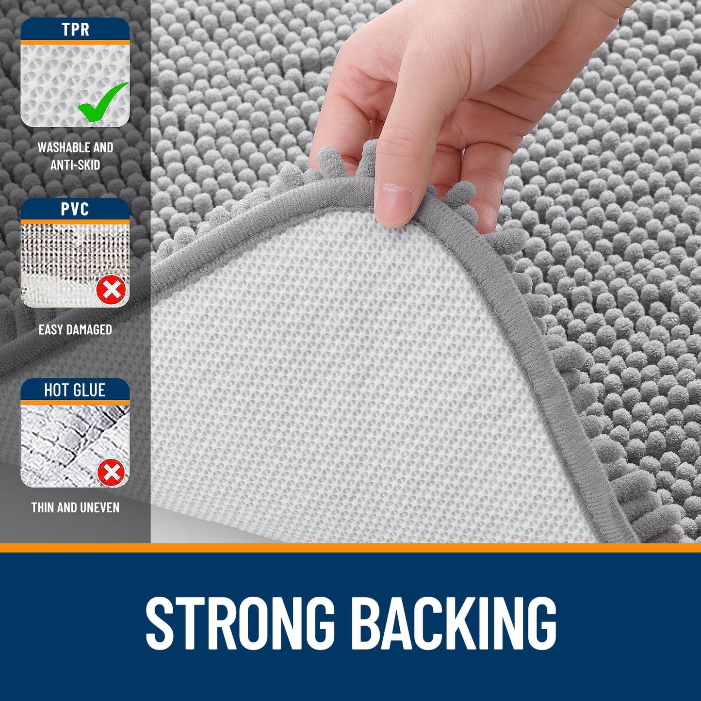 OLANLY Bathroom Runner Rugs 59x24, Extra Soft Absorbent Chenille Bath Rugs, Rubber Backing Quick Dry, Machine Washable Long Bath Mats for Bathroom Floor, Tub and Shower, Home Decor Accessories, Grey