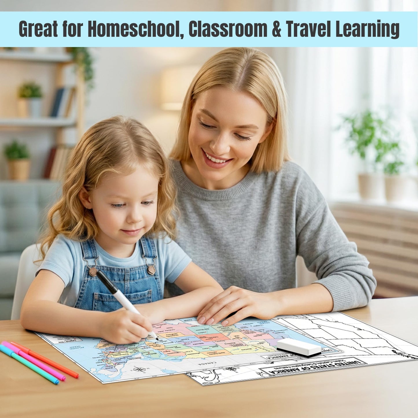 World Geography Map Set – 9-Pack Laminated 11x17 Dry Erase Study Maps | Double-Sided Classroom Learning Tools with Color Maps Front & Blank Outline Backs | Reusable Homeschool Practice, Test Prep & Memorization Aid