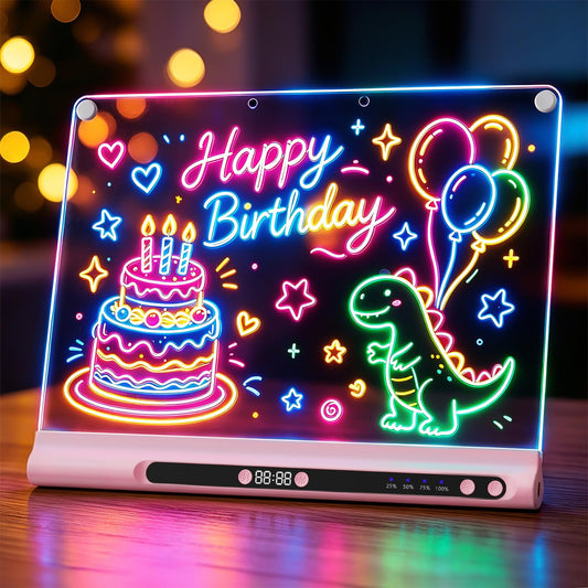 16" Rechargeable Led Drawing Board for Kids, 9-Color Neon Glow Drawing Tablet, Light Up Acrylic Dry Erase Board, Lumiboard Built-in Stand, Gift Toys for Kids/Girls/Grandkids, 6 Markers & Tracing Book
