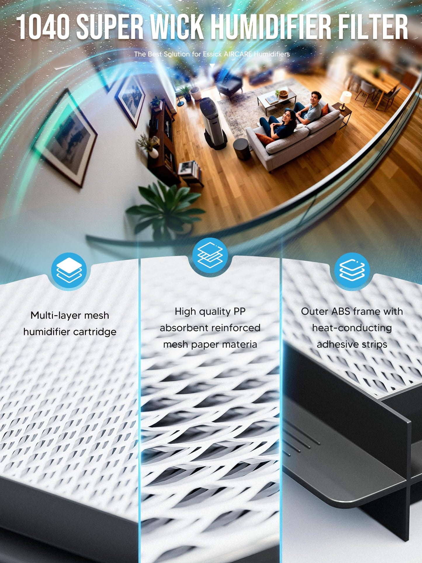 NISHCON 1040 Super Wick Humidifier Filter Replacement for Essick Air AIRCARE Humidifiers Filter B40 B40-C 3D6 100 5D6 700 7D6 100 D46 720 CM330AWHT CM330ABLK CM330DWHT CM330DBLK - 4 Pack
